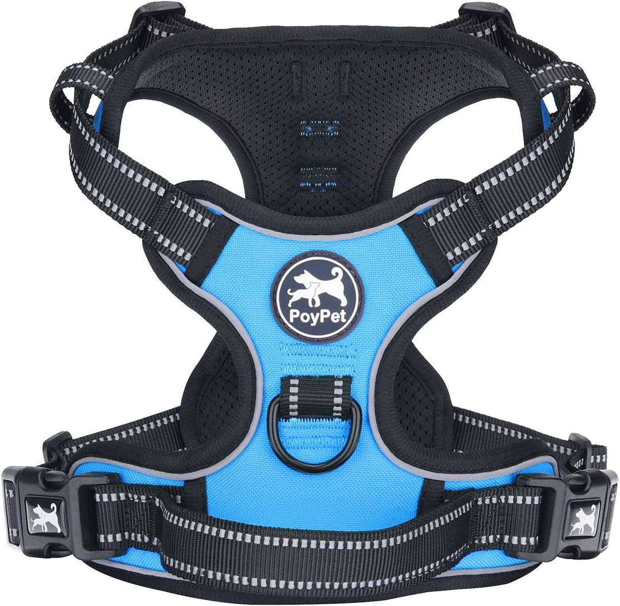 Detalle de PoyPet No Pull Dog Harness, Reflective Vest with 2 Leash Attachments and Easy Control Handle (Blue, S)
