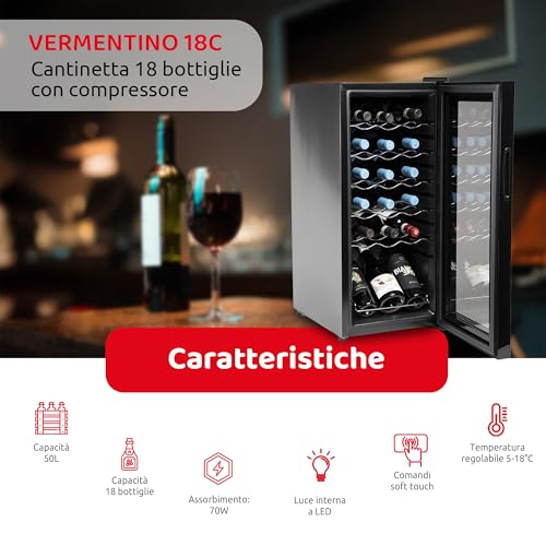 Thumbnail 1 de Melchioni Cantina Vino 18 Bottiglie Vermentino Nero: cantinetta per conservare il tuo vino con stile