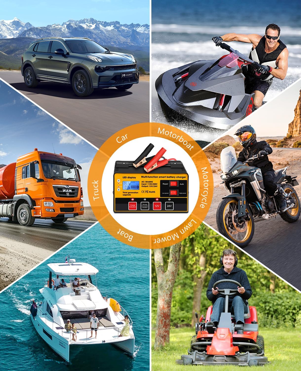 Thumbnail 6 de Arrinew Carica Batteria per Auto: caricabatterie intelligente con LCD, riparazione degli impulsi e protezioni avanzate