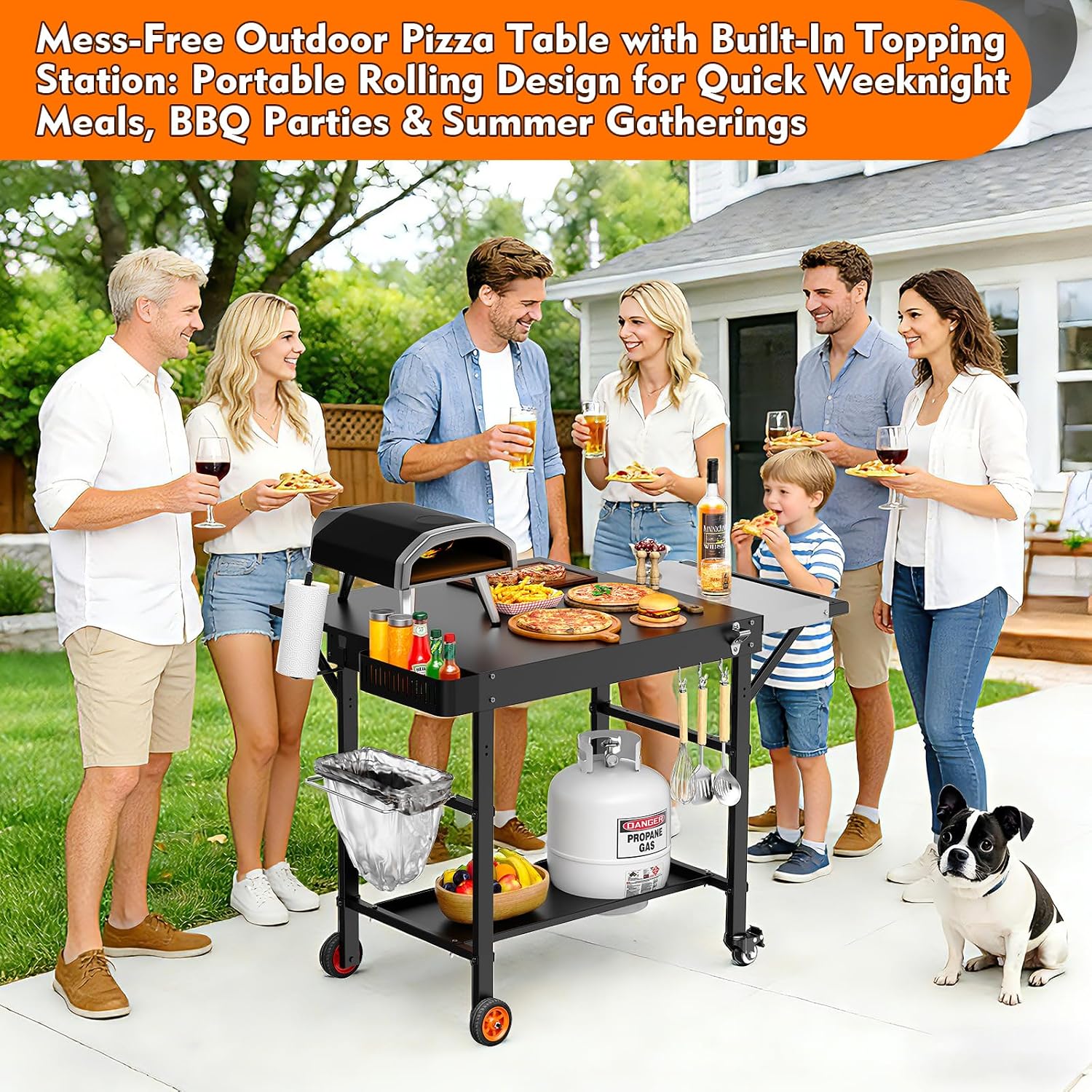 Detalle de EsFrondo Pizza Oven Table, Wheeled Grill Cart with 28.8-Inch Prep Surface