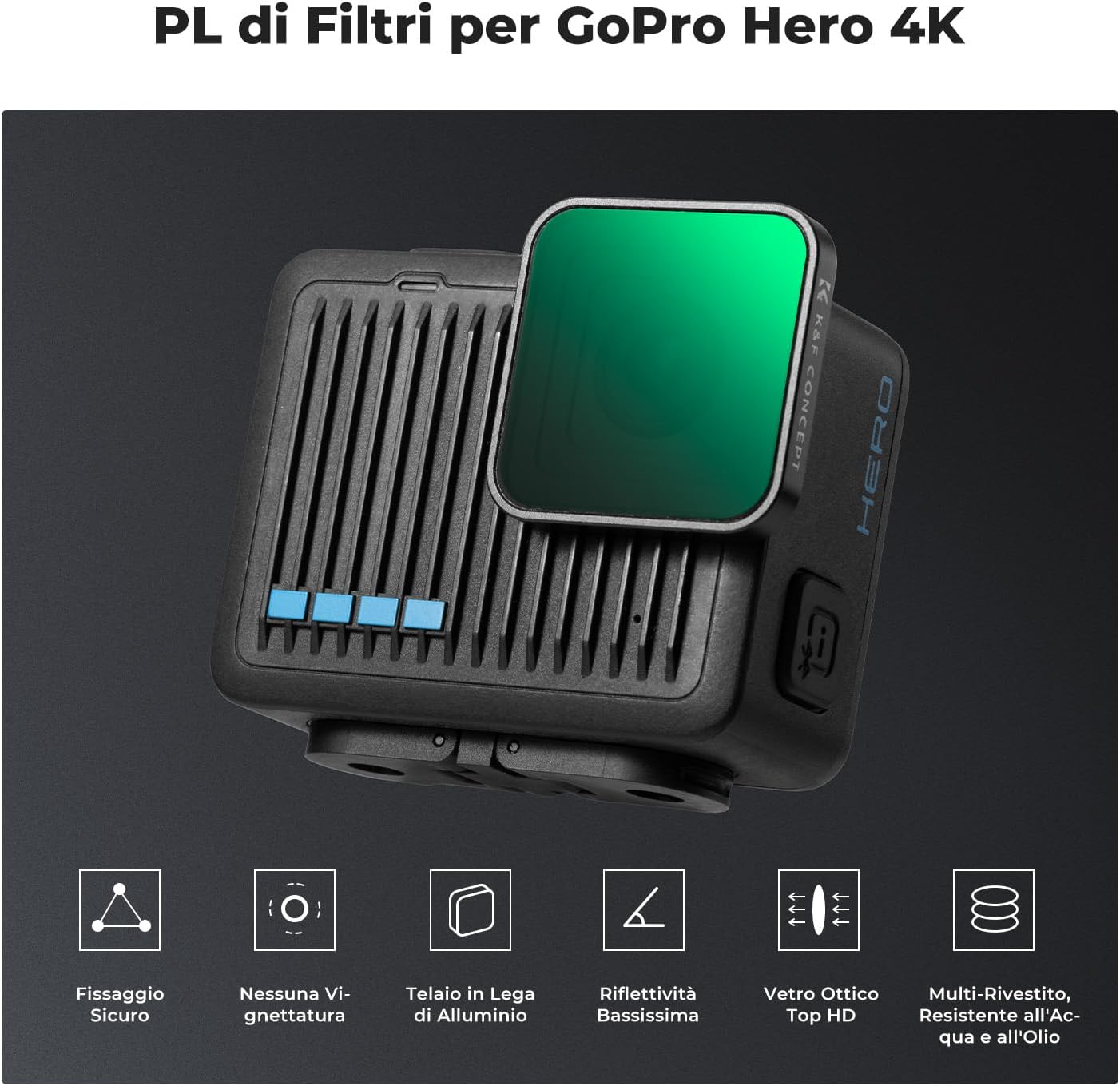 Thumbnail 1 de K&F CONCEPT Filtro CPL per GoPro Hero 4K