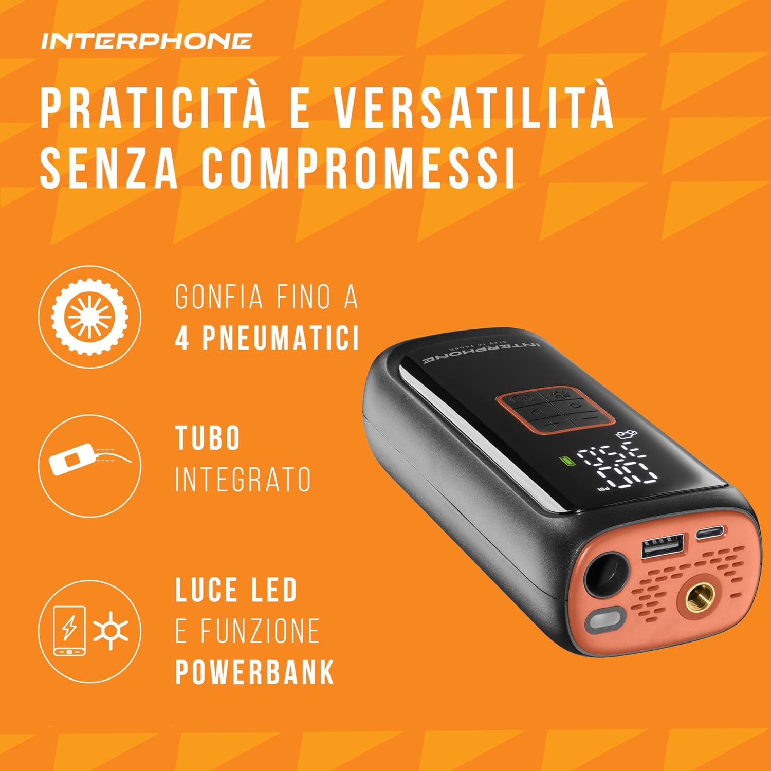 Detalle de INTERPHONE Compressore Portatile ricaricabile 4 min/gomma ⛽