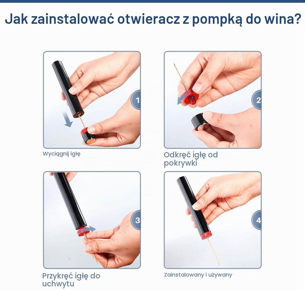 Detalle de Quntis korkociąg pneumatyczny do wina, kompaktowy, czerwony, z igłą