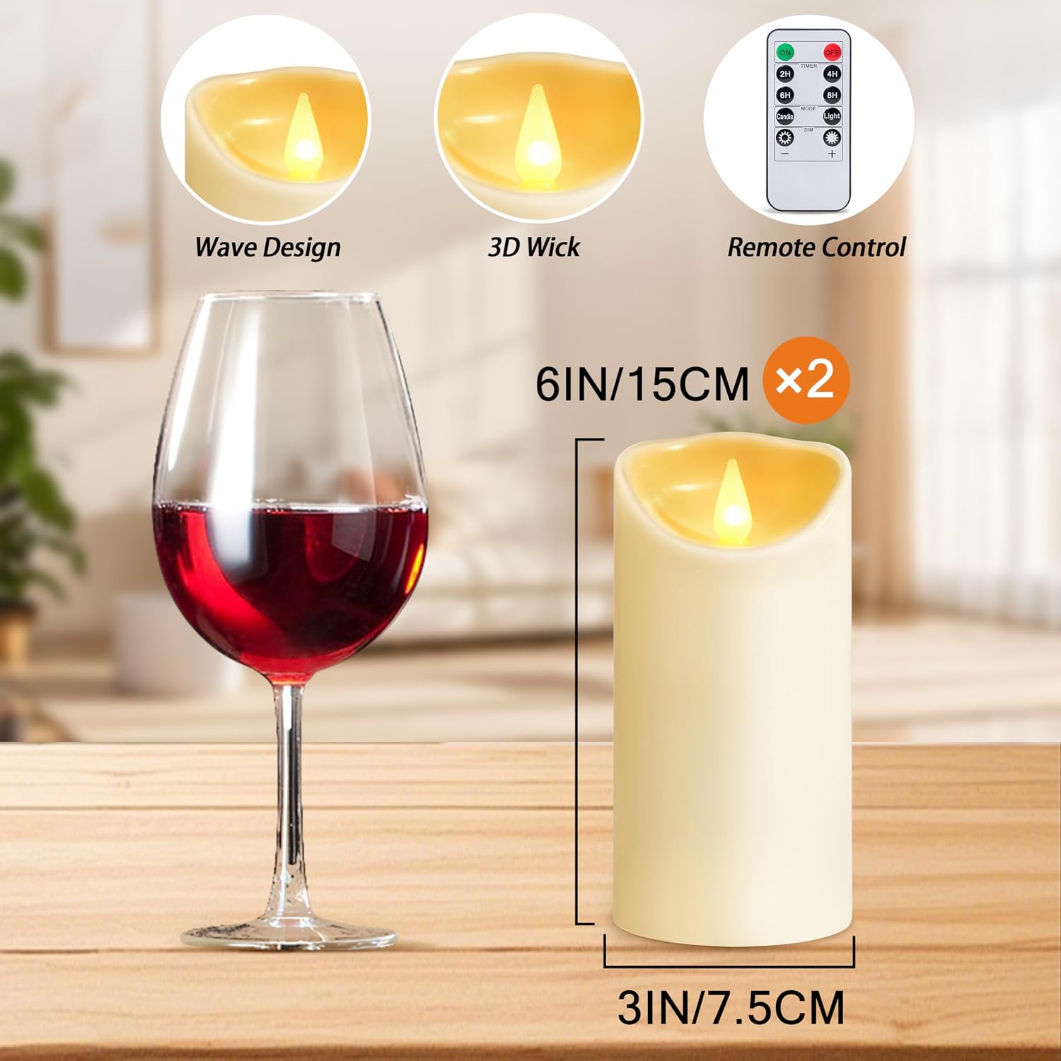 Thumbnail 5 de AuroraWave LED Candles 6"x3" set of 2 🕯