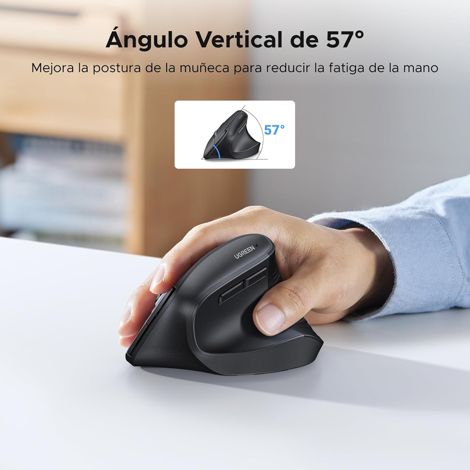 Detalle de UGREEN Ratón Inalámbrico Vertical Ergonómico 2.4G 🖱