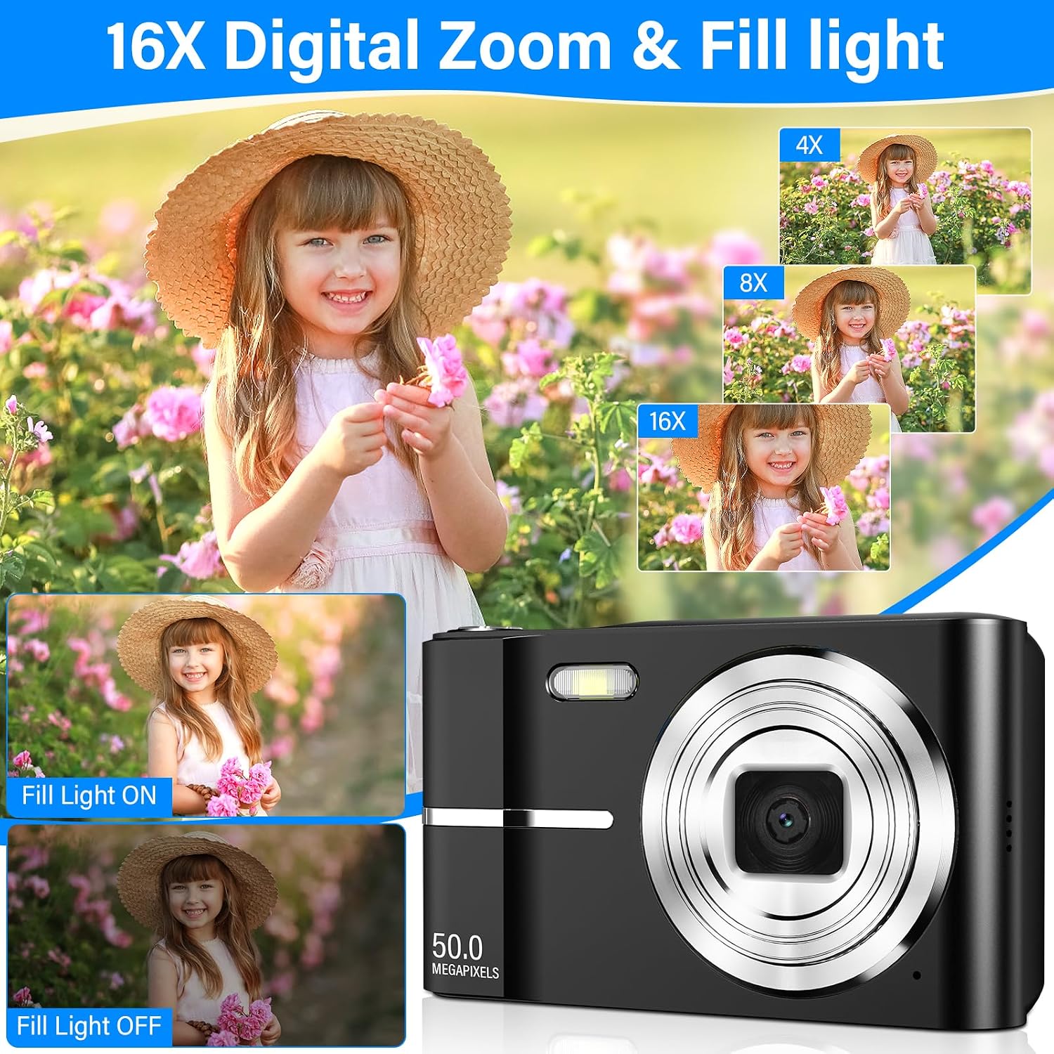 Thumbnail 2 de FAYIBUY Macchina Fotografica Digitale 50MP 1080P FHD, Zoom 16X, Batteria Ricaricabile, 32GB