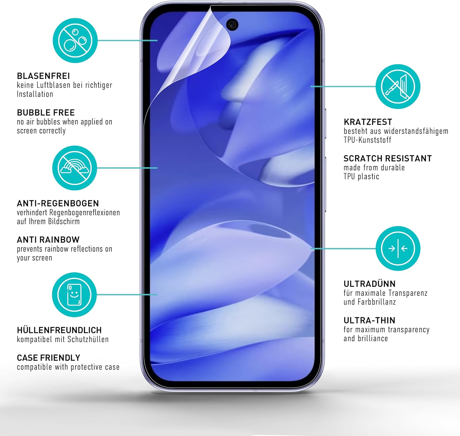 Thumbnail 4 de SmarTect TPU Screen Protector for Google Pixel 9a, 2 Films and 2 Camera Covers