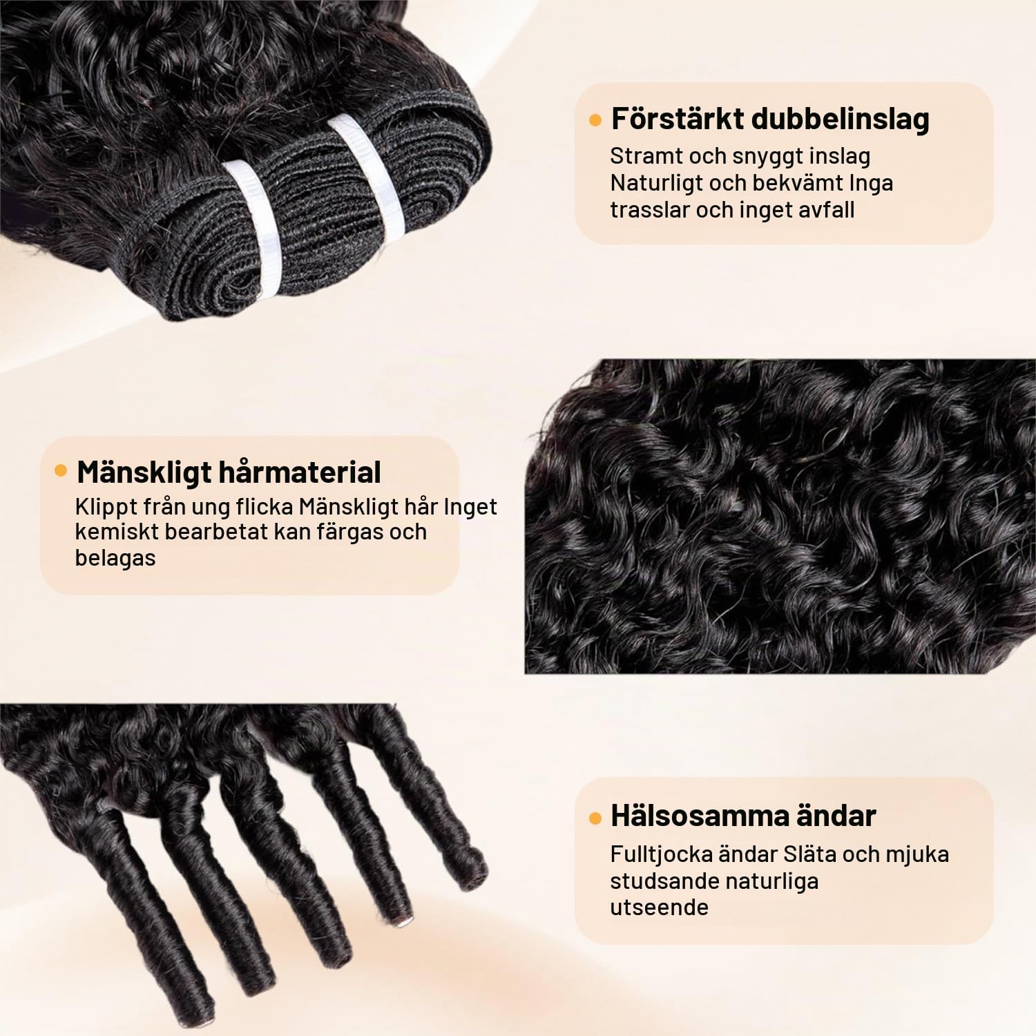 Detalle de IFLY Burmese Curly löshår i äkta hår, 22/24/26 tum, 210 g