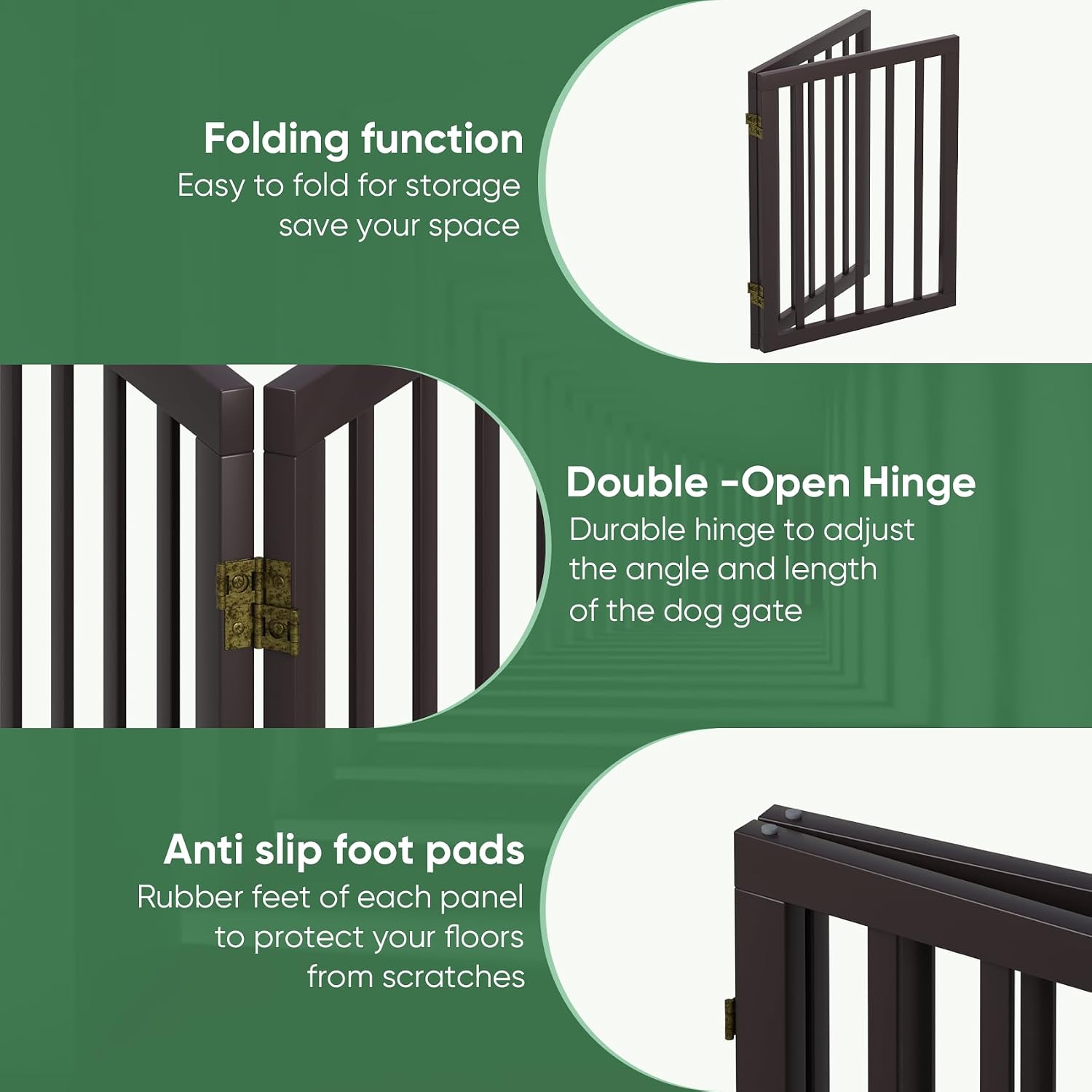 Thumbnail 3 de Algherohein Dog Gates for Doorways – Foldable Indoor Gate (2 Panels) in Brown
