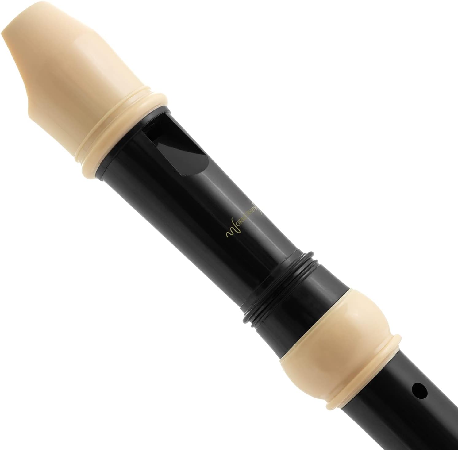 Detalle de World Rhythm WR-805: Flauta escolar soprano en negro y marfil con bolsa y tabla de digitación