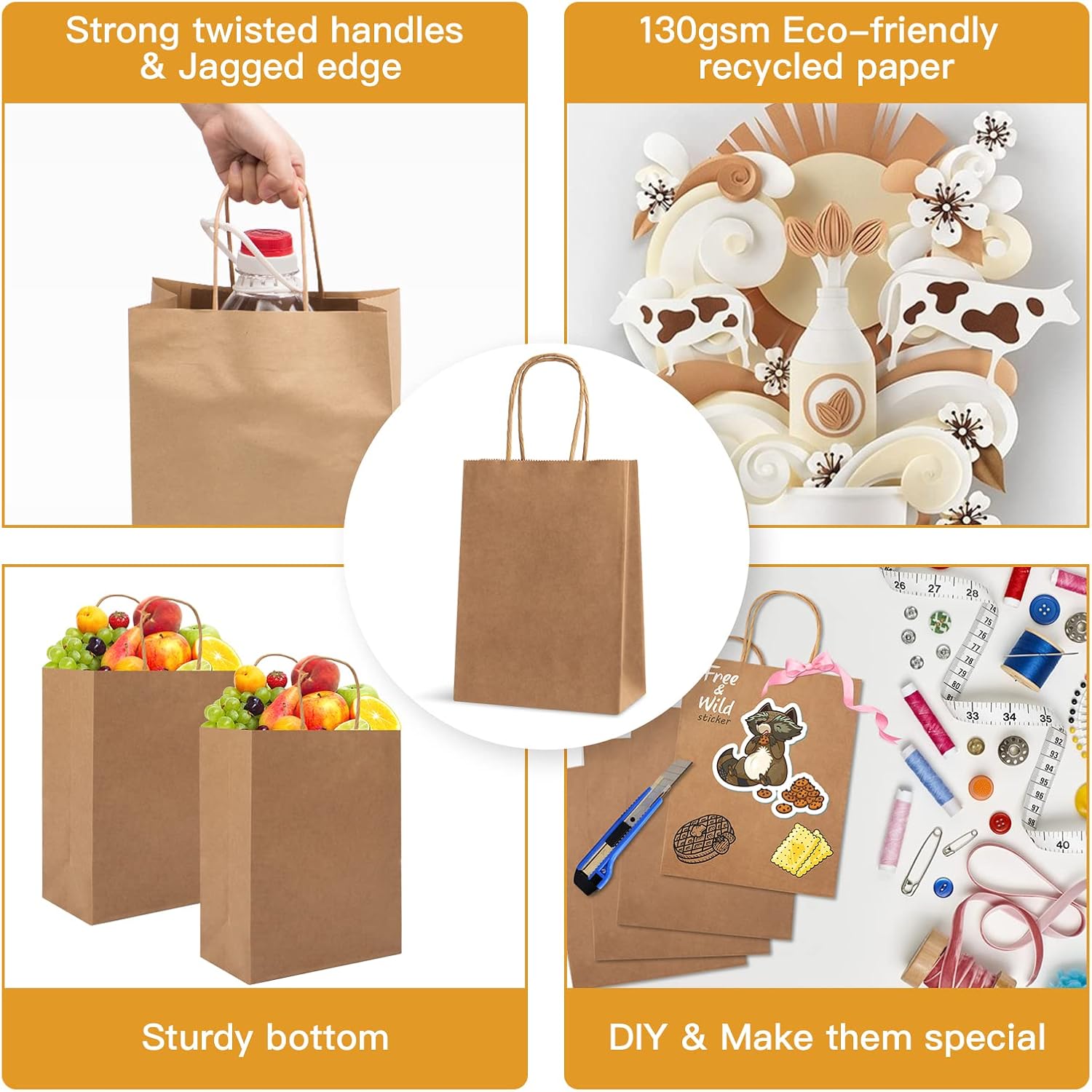 Detalle de HAUSPROFI kraft paper bags 130gsm 27x21x11cm