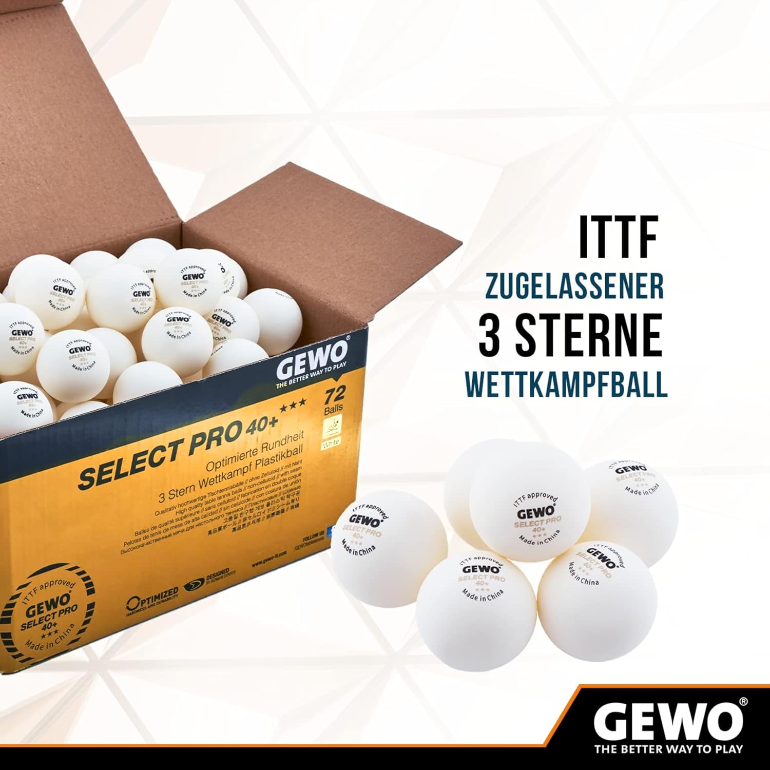 Thumbnail 1 de GEWO Ball Select Pro 40+ *** – piłka do tenisa stołowego ABS, biała, z atestem ITTF