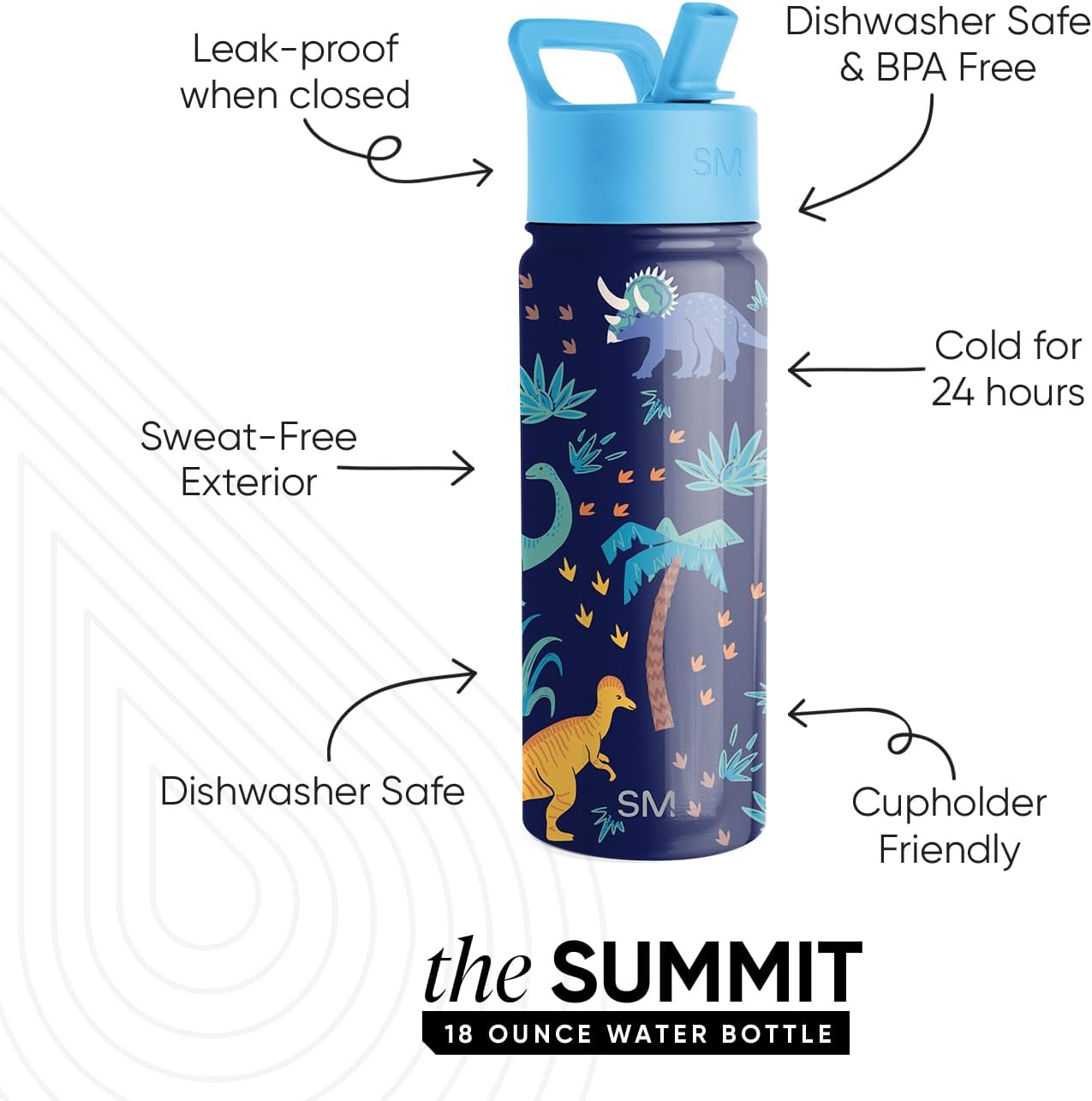Detalle 2 de Simple Modern Summit borraccia in acciaio inox isolata con cannuccia per bambini 530 ml Jurassic Jungle