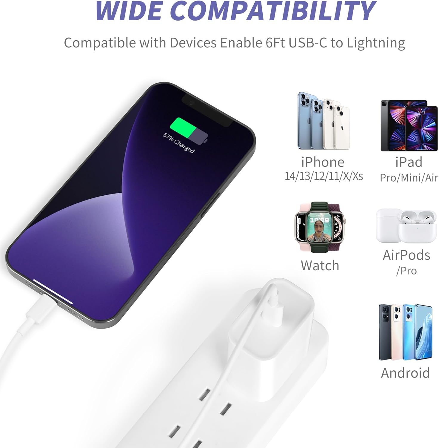 Detalle de iPhone Charger Fast Charging Bundle (2 Pack) — 20W USB-C Power Adapters with 6ft & 10ft USB-C to Lightning Cables