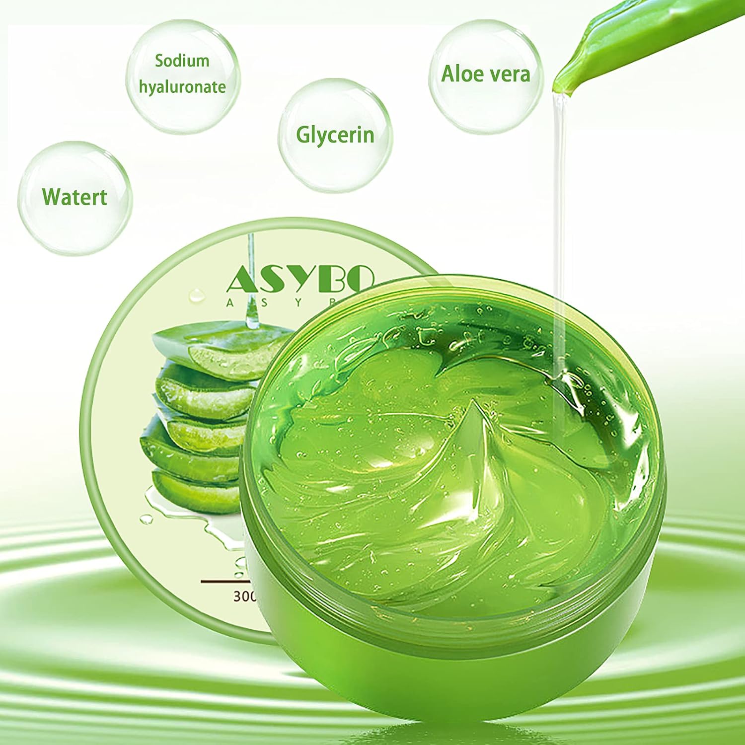 Detalle de ASYBO Aloe Vera Gel 300x2 ml – Natürliches Feuchtigkeitspflege-Gel für Haut, Haar und Narbenreparatur