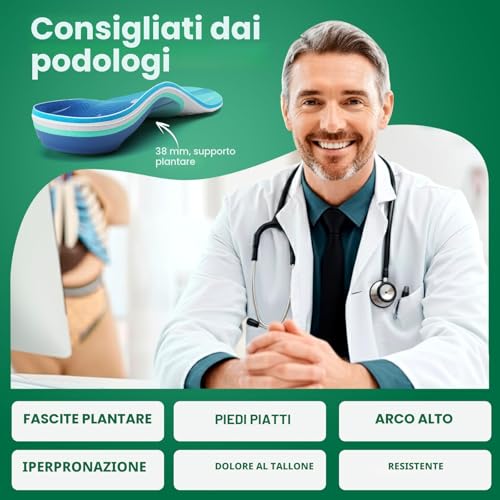 Detalle de PCSsole Solette Ortopediche Modello Migliorato con Cuscinetto in Bagassa – Supporto per Fascite Plantare e Piede Piatto