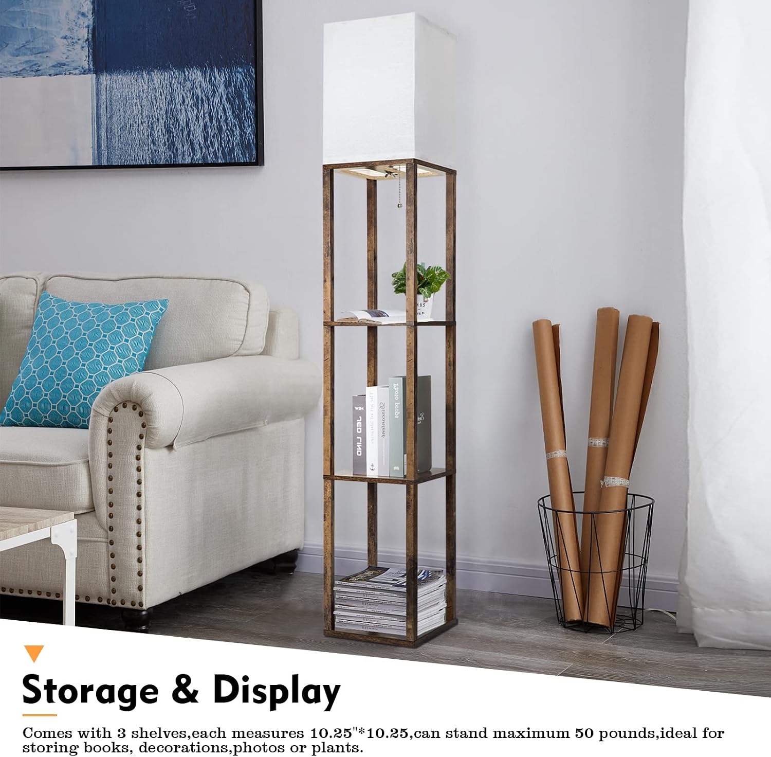 Detalle de RUNTOP Floor Lamp with Shelves, 63-Inch