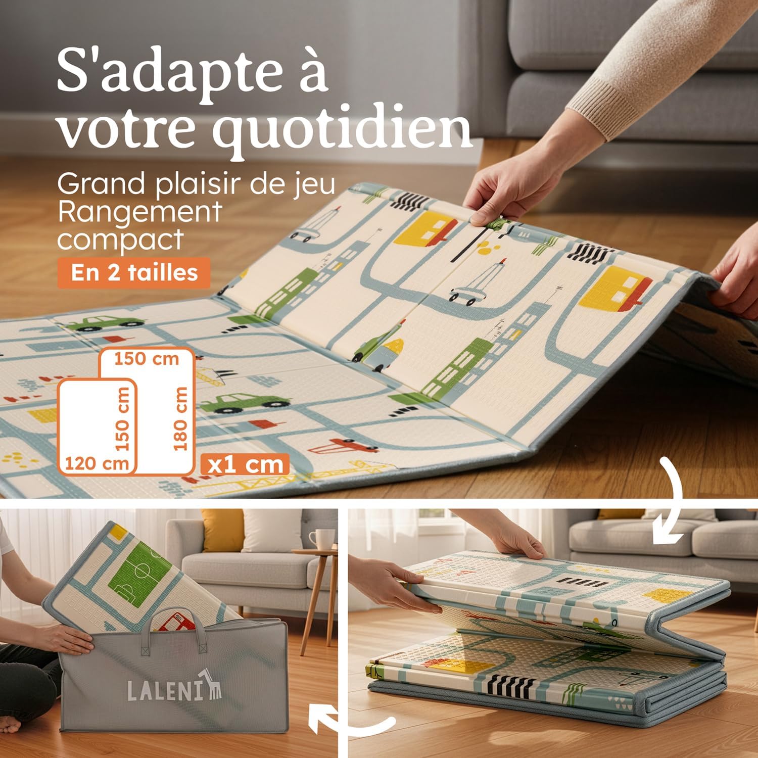 Thumbnail 4 de Laleni Tapis d’éveil bébé pliable et imperméable 150 × 180 × 1 cm – motif urbain