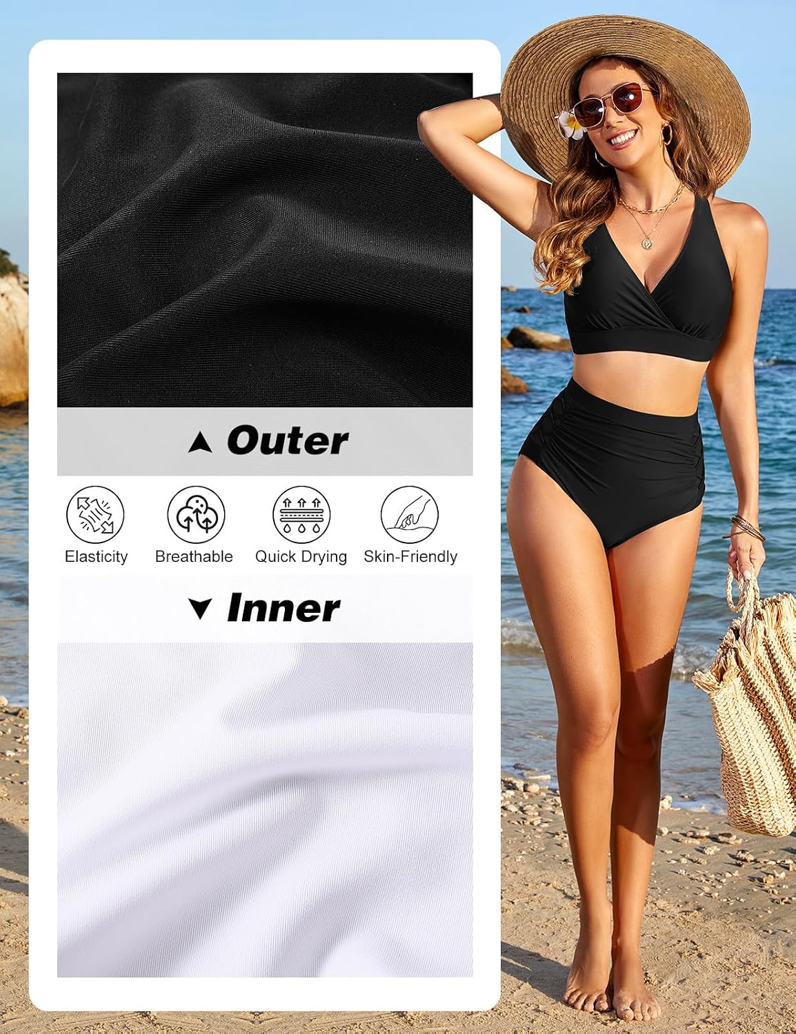 Detalle 2 de CMTOP Costume da Bagno Donna Due Pezzi Vita Alta