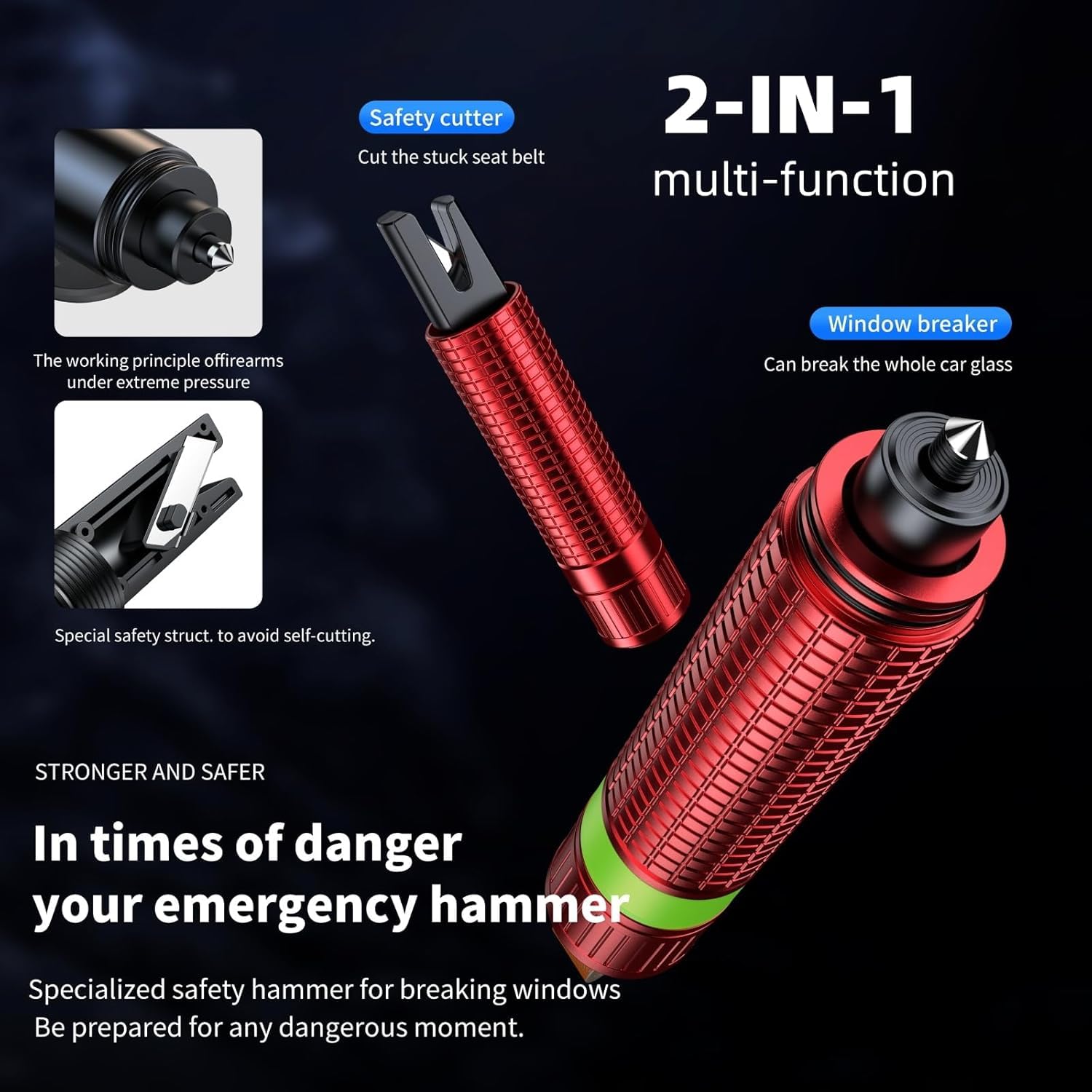 Thumbnail 1 de 3 Pcs 2-in-1 Tungsten Steel Emergency Car Hammer – Quick Window Breaker & Seat Belt Cutter