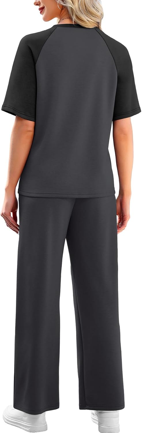 Thumbnail 4 de WIHOLL Women’s 2-Piece Resort Travel Lounge Set (Short Sleeve & Wide-Leg Pants)