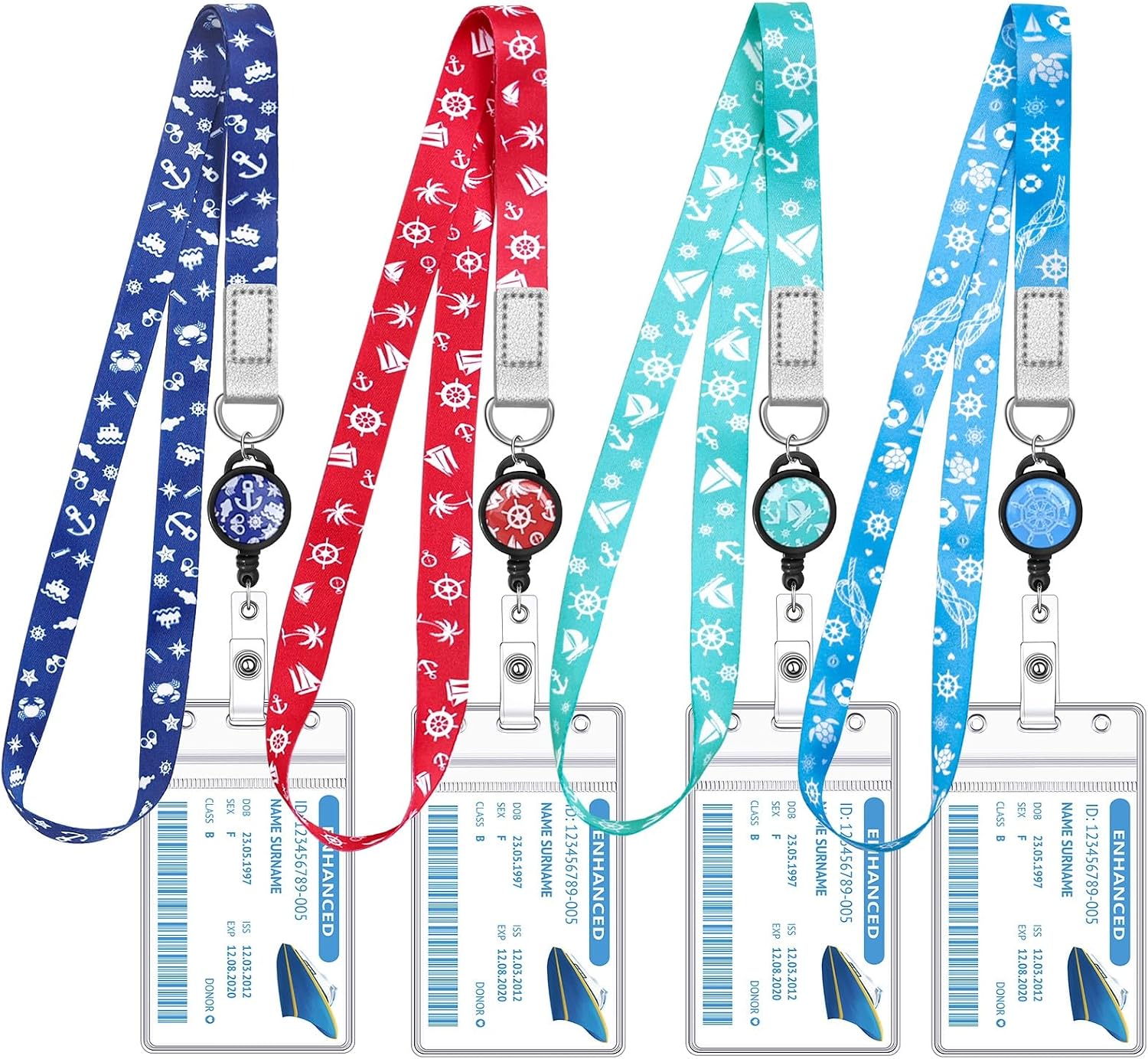 HONSIO 4 Classics Cruise Lanyard, 4-Pack with Retractable Reel and Waterproof Card Holders