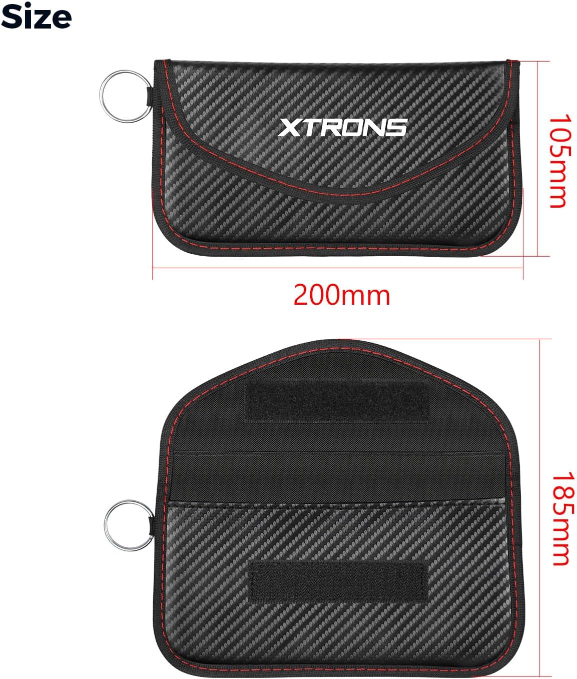 Detalle de XTRONS Faraday Pouch for Car Keys & Phone (RFID Signal Blocking) with Sturdy Hook, Black