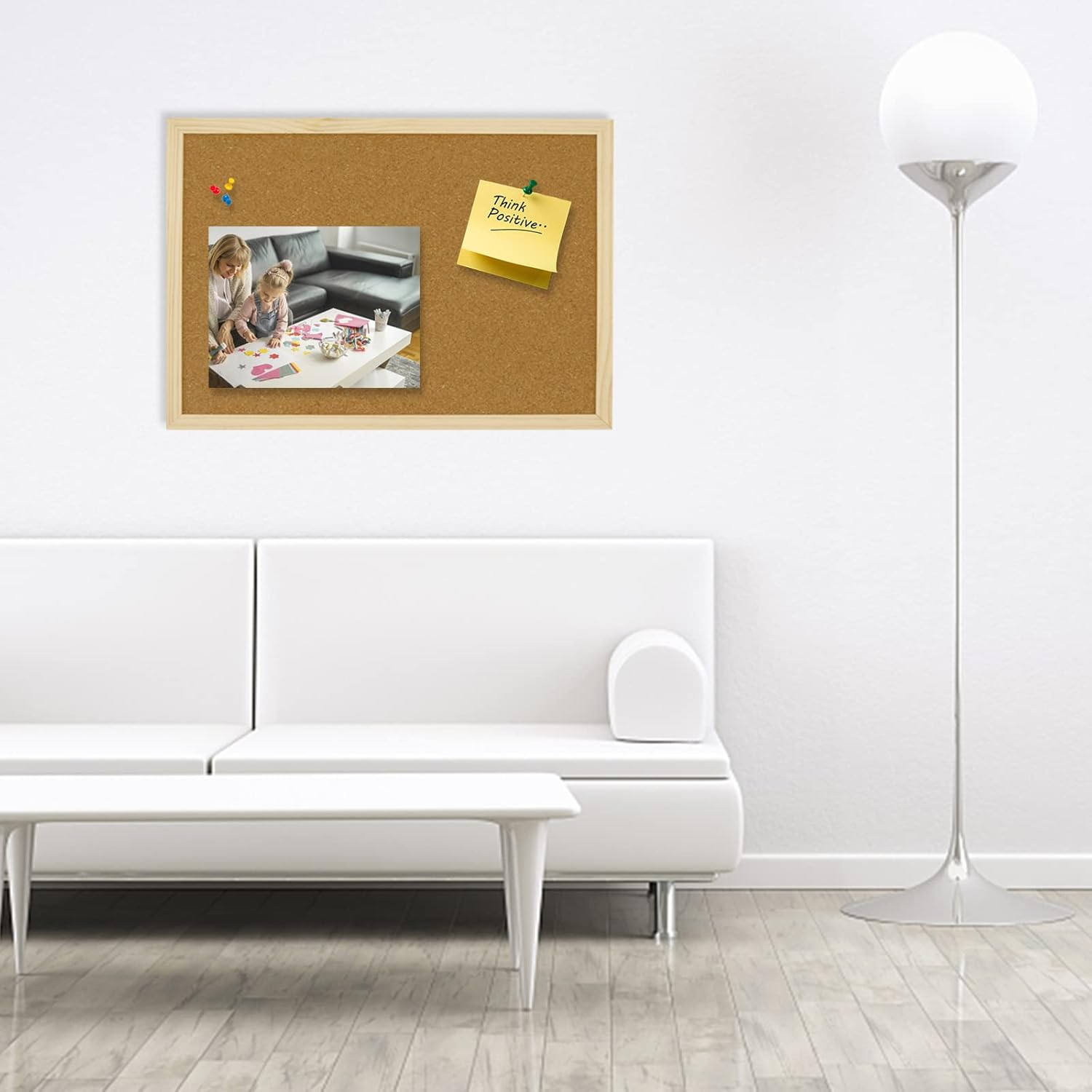 Thumbnail 5 de OWLKELA 60x40cm Thicken Cork Notice Pin Memo Board with 10 Pushpins and Hanging Rings