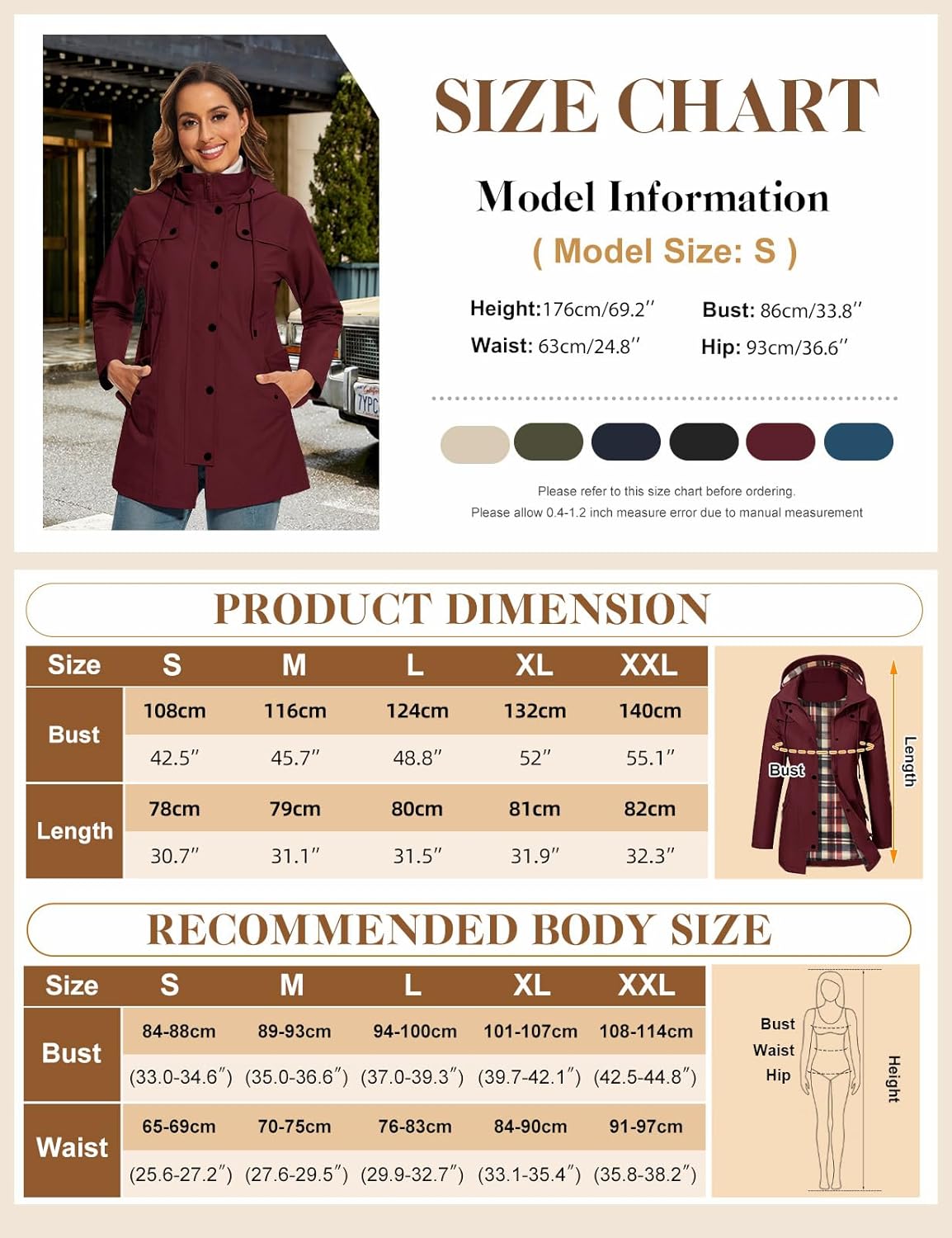 Thumbnail 5 de UMIPUBO Women's Waterproof Long Raincoat with Hood – Breathable Windbreaker for Outdoor Adventures