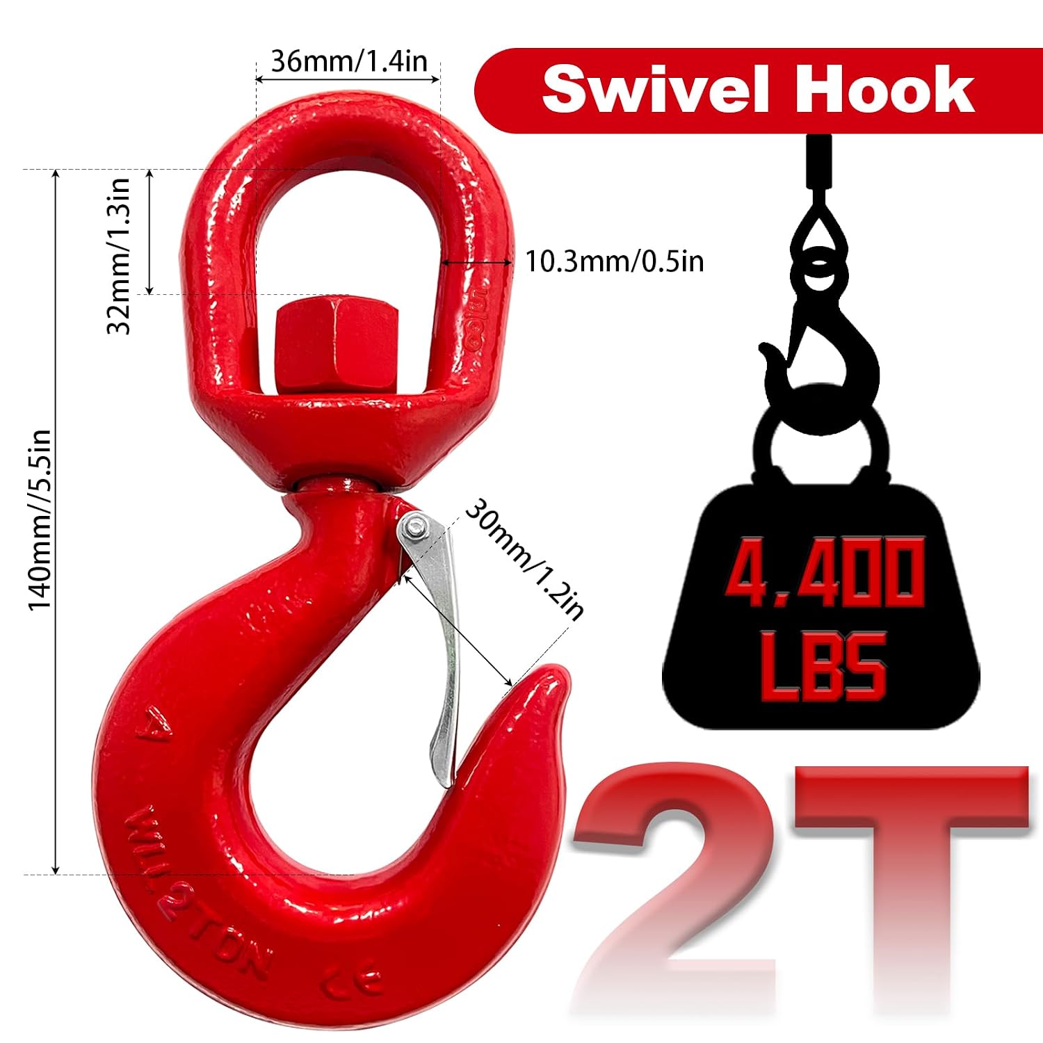Detalle 2 de Swivel Lifting Hook, 4,400-lb Working Load