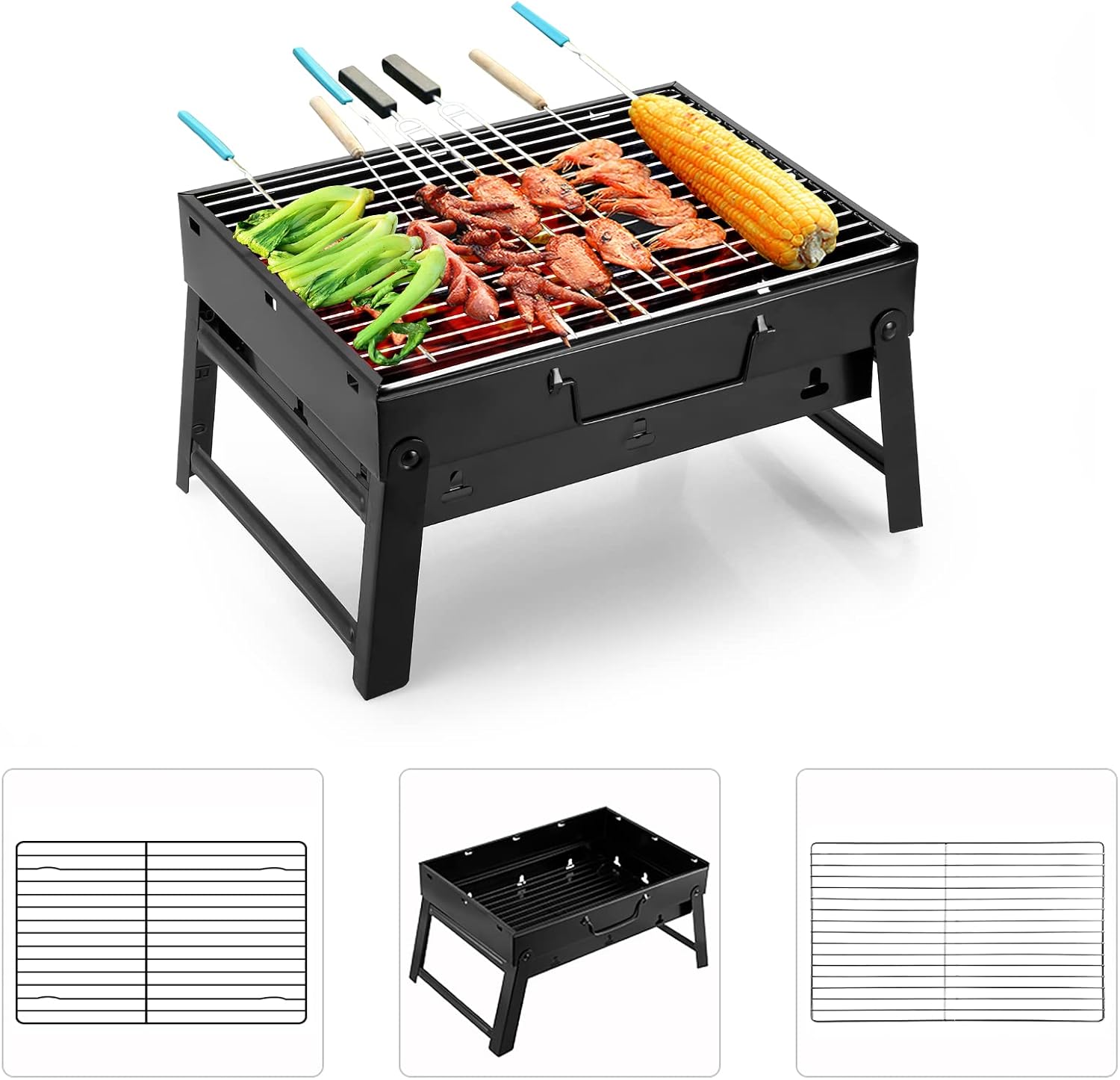 Thumbnail 3 de Uten Barbecue portable à charbon pliable pour 4 à 6 personnes, grille en inox