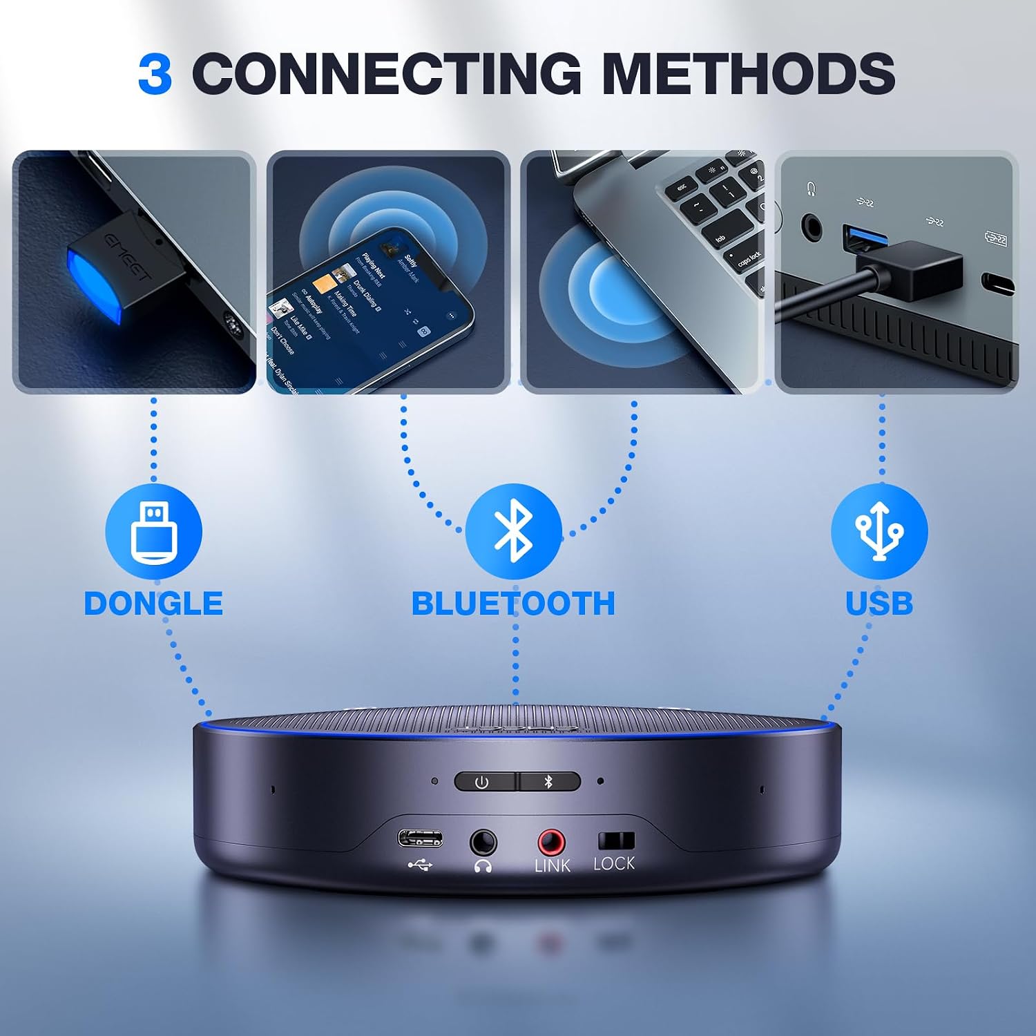 Thumbnail 6 de EMEET M3 Conference Speaker and Microphone — Zoom Certified Bluetooth Speakerphone with 4 AI Mics, 360° Pickup, 18H Talk Time