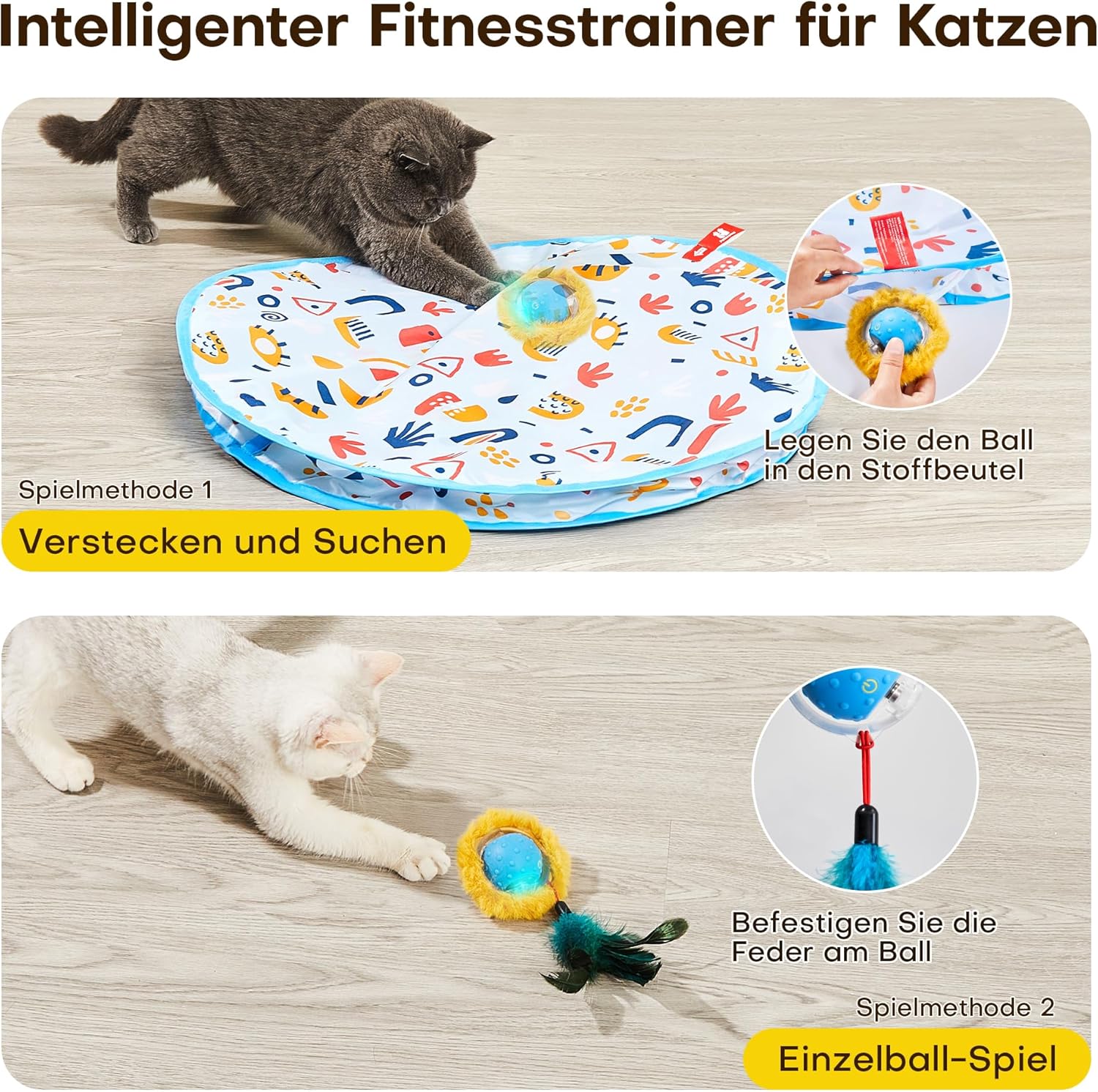 Thumbnail 1 de Potaroma Interaktives Katzenball Spielzeug – schnell rollender, bewegungsaktivierter Ball im Spielteppich