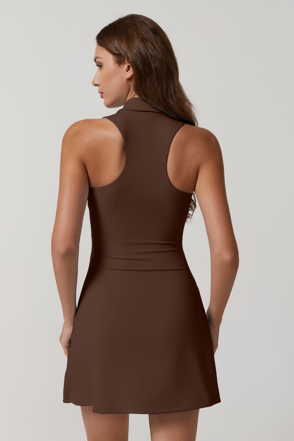 Detalle 2 de QINSEN Women’s Zip Front Tennis Dress with Built-In Shorts and Pockets