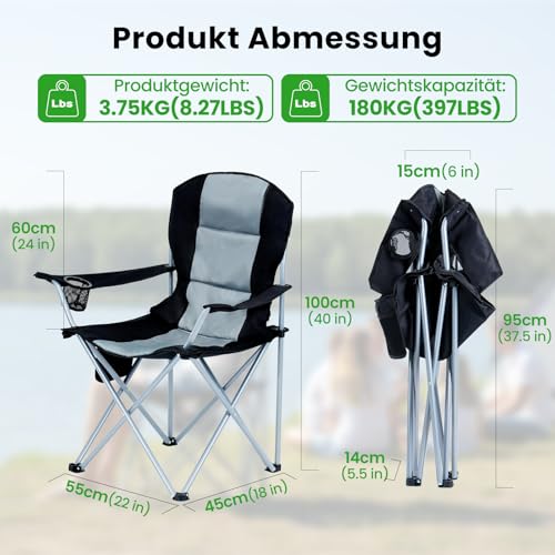 Thumbnail 2 de Meulbaty XXL Faltbarer Campingstuhl mit USB-Heizung, gepolstert – 182 kg Belastbarkeit