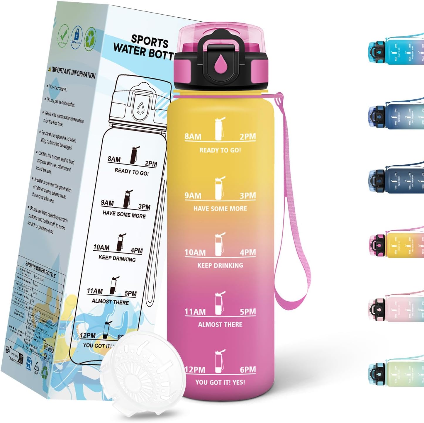 Detalle de Mulbijeo borraccia palestra 500 ml con tappo flip-top antiperdita e scala motivazionale