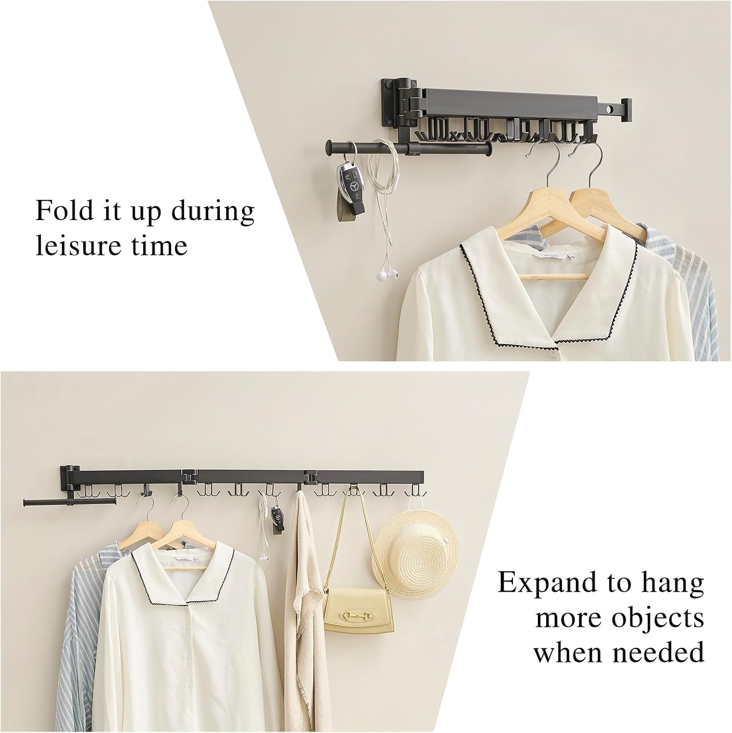 Detalle de Wall-Mounted Clothes Drying Rack in Space Aluminum