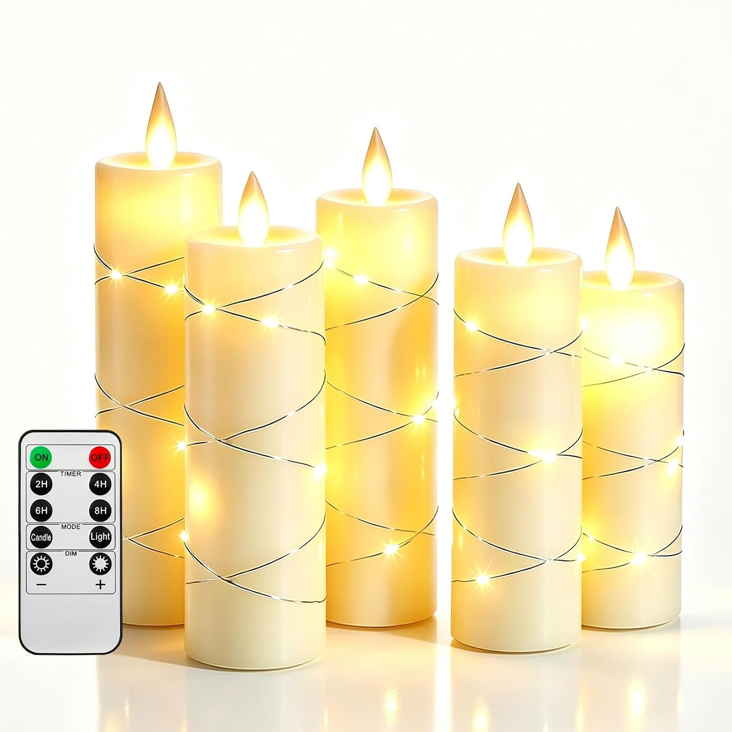 Detalle de Da by 5 Candele LED Avorio in Cera Naturale – Set 5 altezze assortite con telecomando