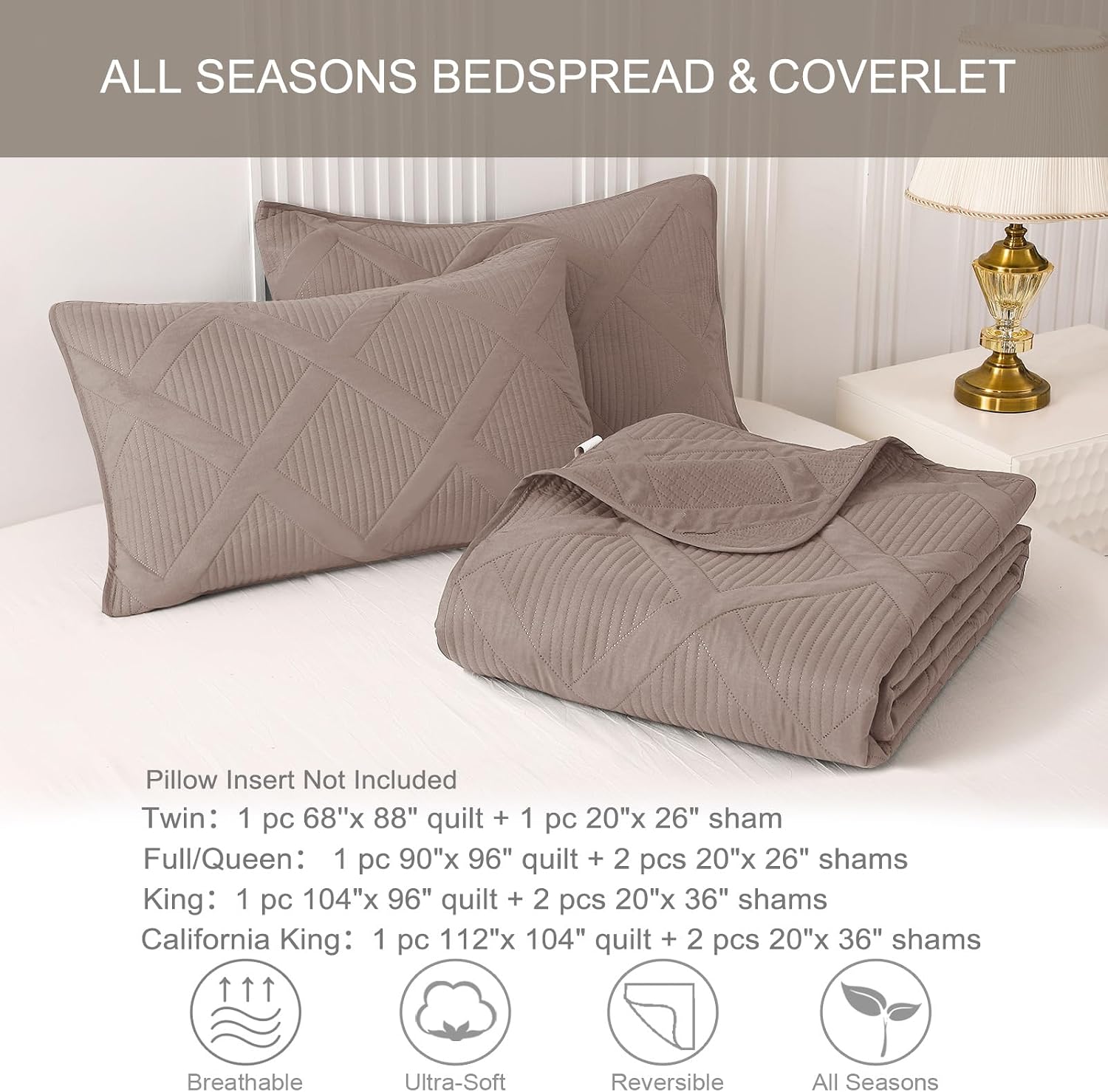 Detalle 2 de Exclusivo Mezcla QS-12-QTP 3-Piece Quilt Set, Taupe Microfiber, Geometric Pattern