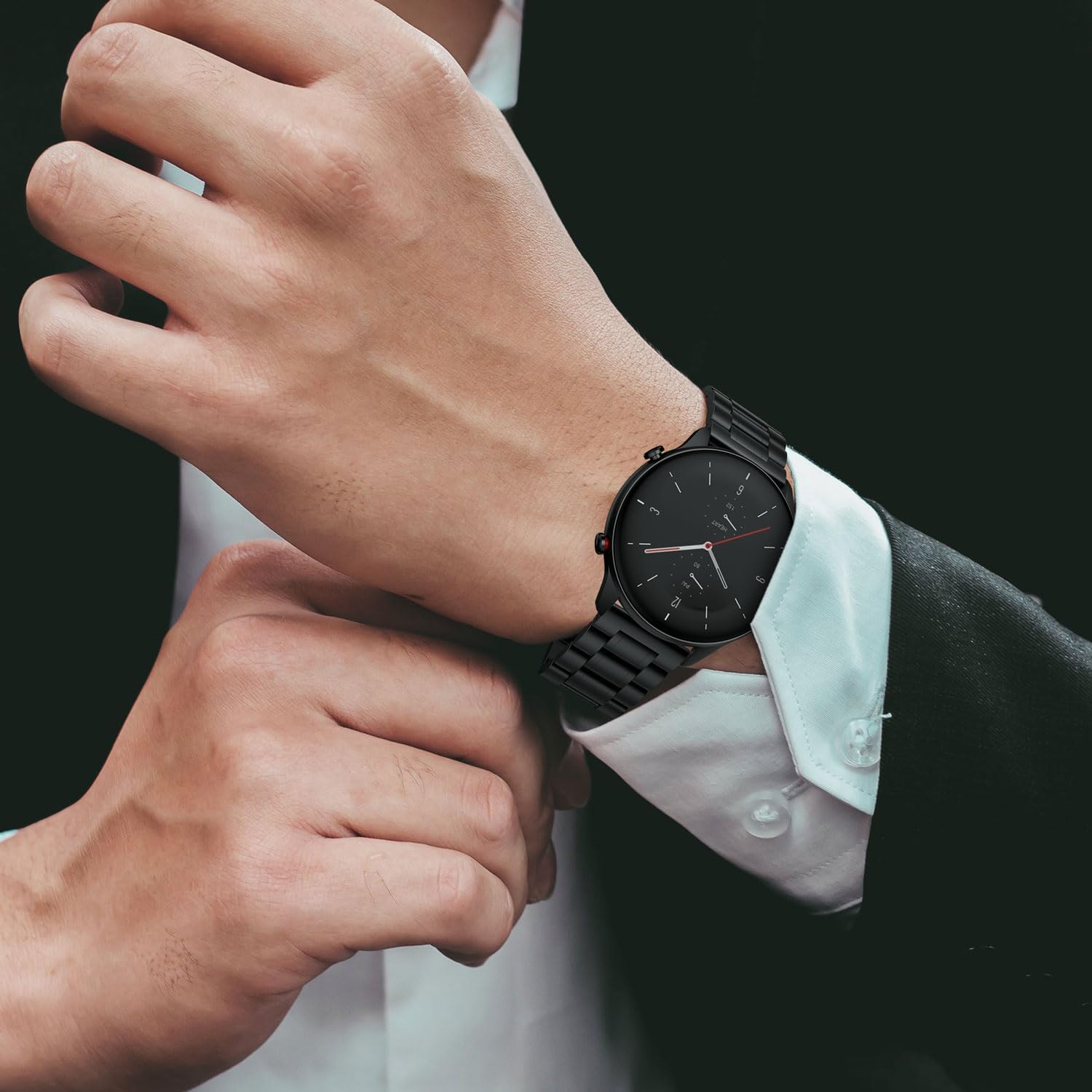 Detalle de Suuira Cinturino in acciaio compatibile con Amazfit GTR/GTR 2/Stratos – Nero