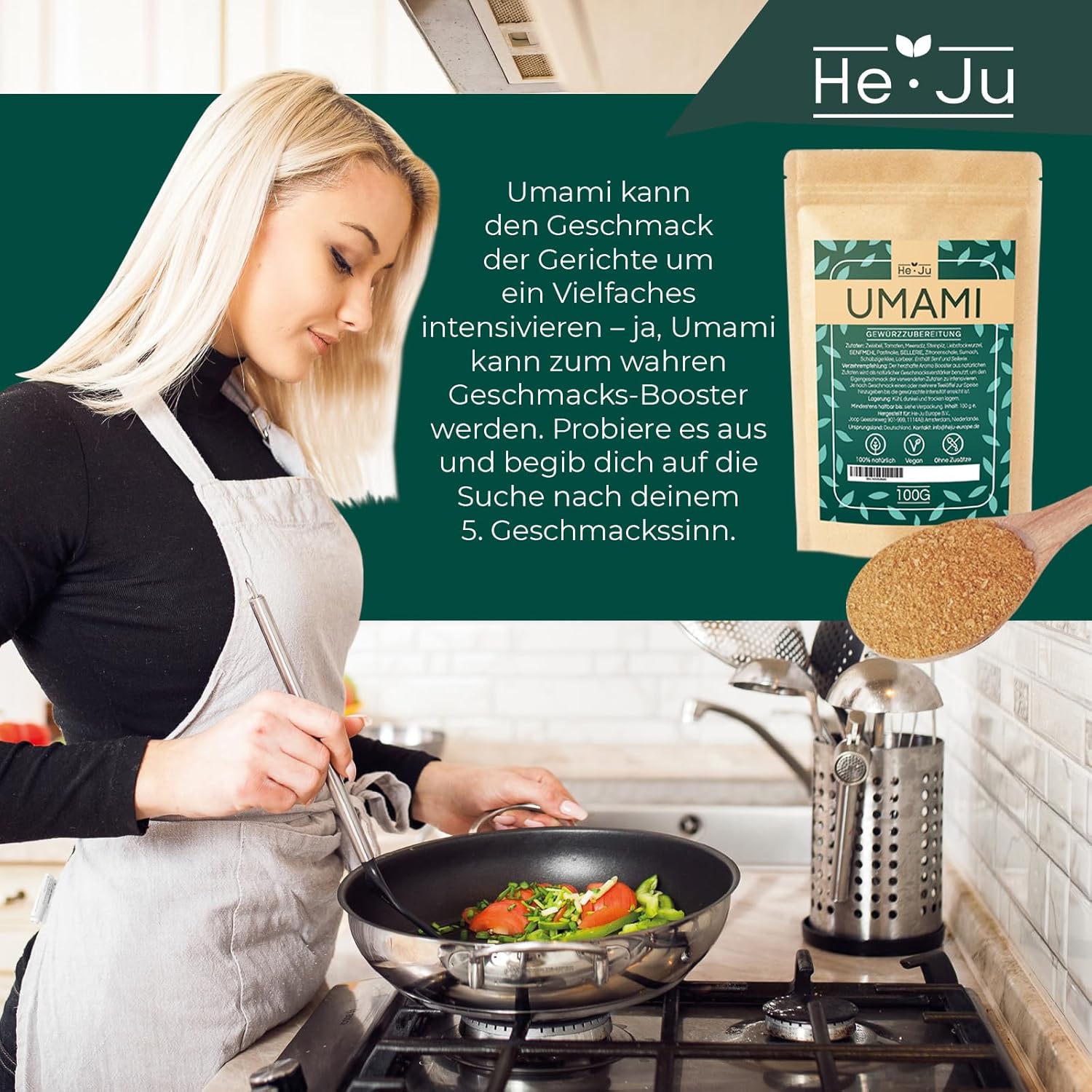Detalle 2 de He-Ju Umami Gewürzmischung 200 g – vegane Universalwürzer für herzhaften, umami-reichen Geschmack