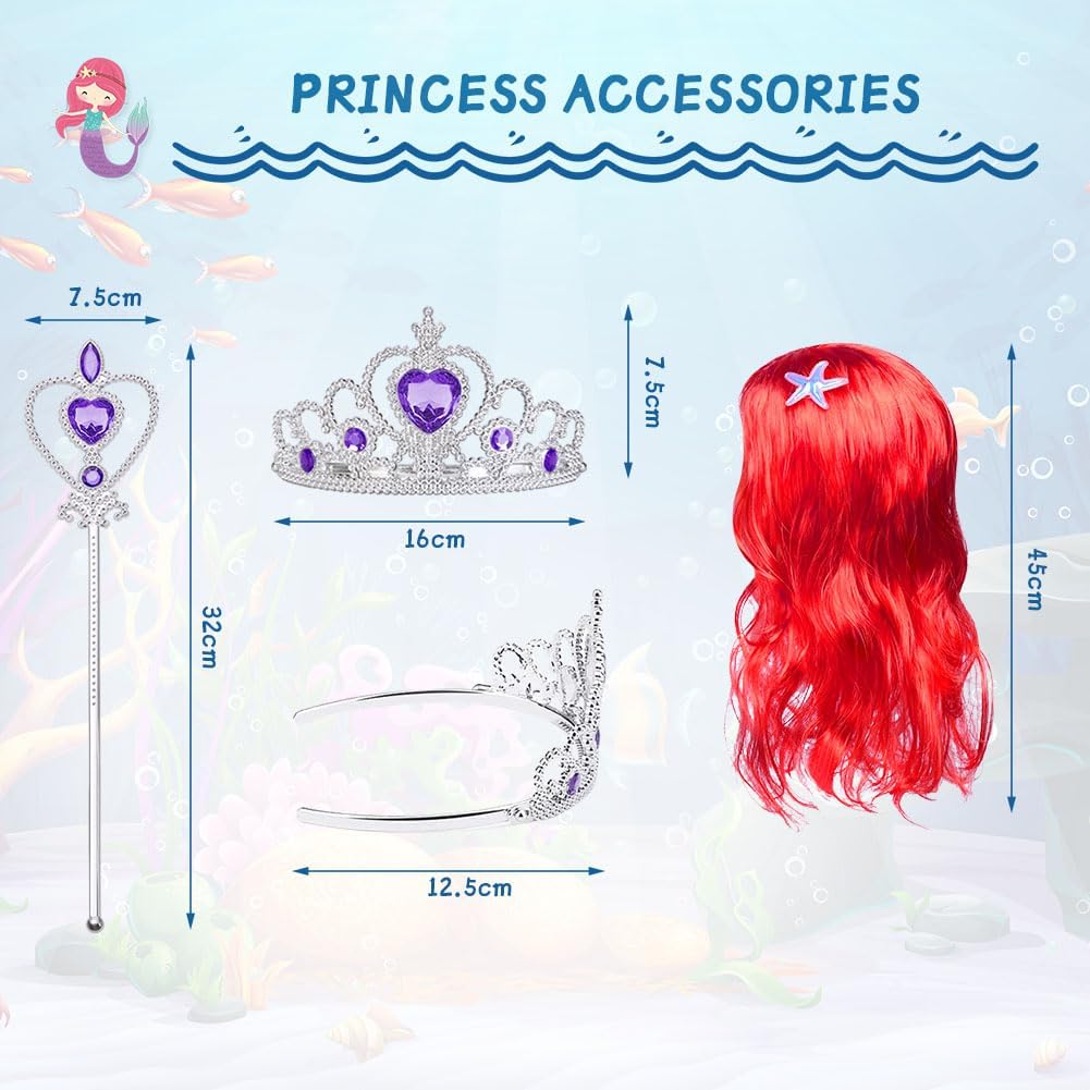 Thumbnail 3 de AOOWU Girls Mermaid Costume: Princess Mermaid Dress Set with Wig, Crown and Magic Wand