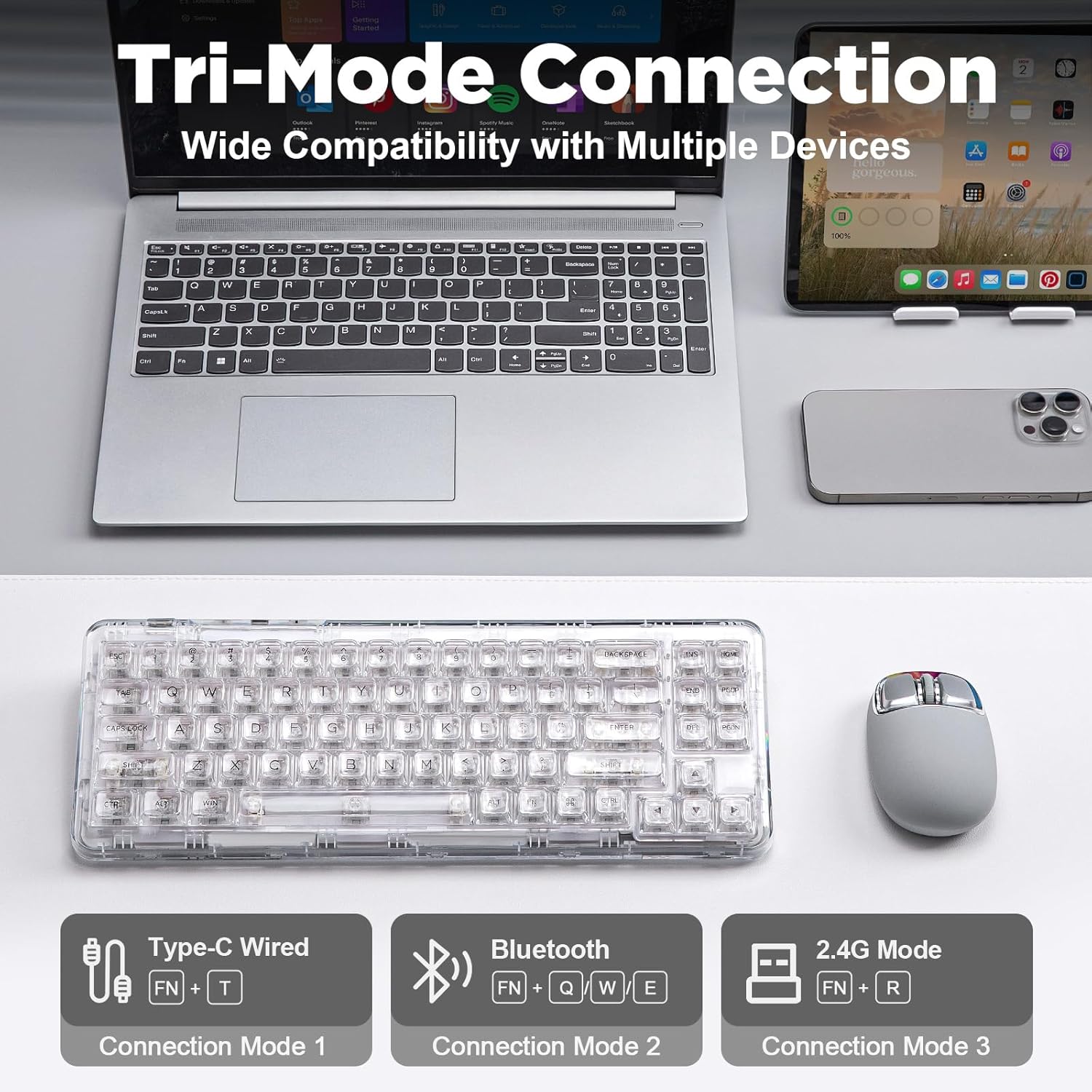 Detalle de YUNZII X71 Transparent Mechanical Keyboard with Clear Keycaps
