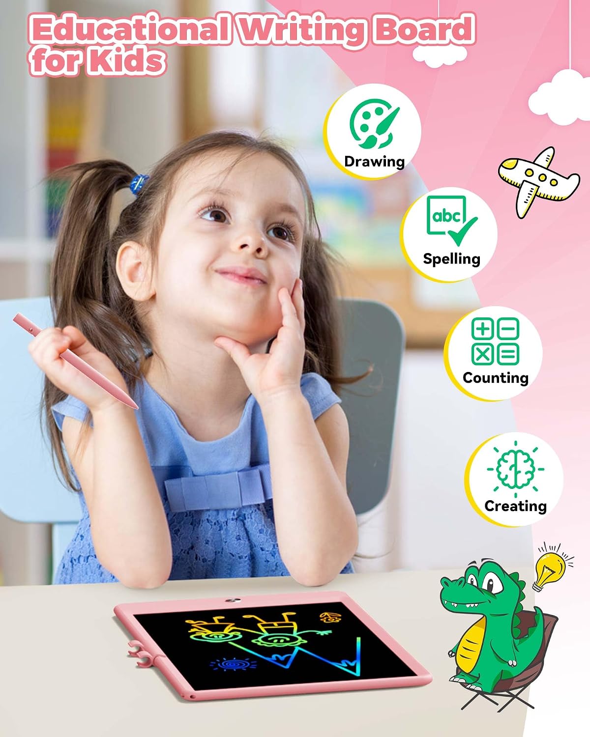 Detalle de KOKODI 10 Inch LCD Writing Tablet with Anti-Lost Stylus — Colorful Doodle Board for Kids