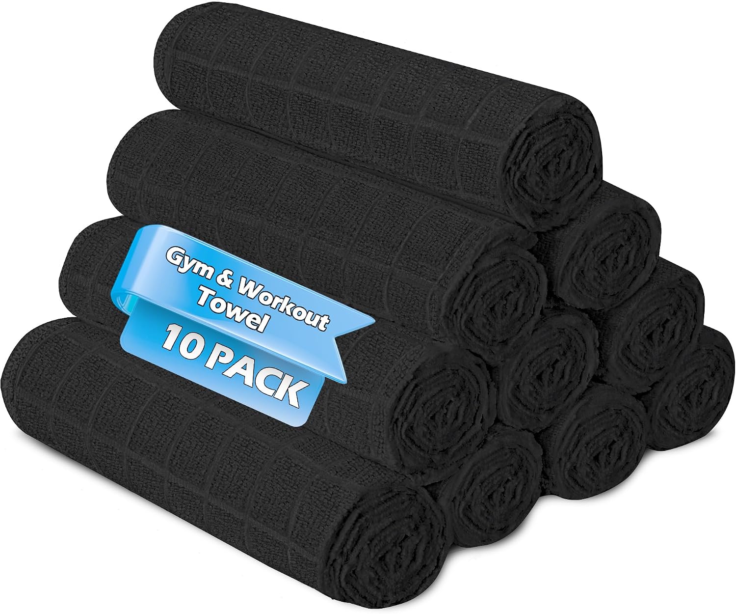 Detalle de HOMERHYME HR-GT10CT-BK10 Microfiber Workout Towels, 10-Pack, Black, Quick-Dry