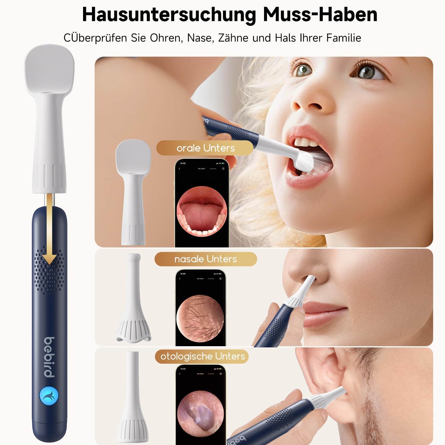 Detalle 2 de BEBIRD R1 Ultra Ohrenschmalz Entferner mit Otoskop-Kamera – Komplett-Set für Zuhause
