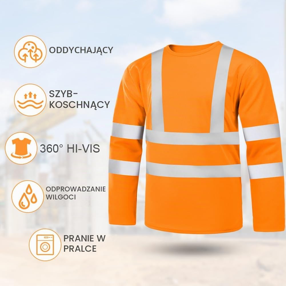 Detalle 2 de BSBUY męska bluza robocza Hi Vis z długim rękawem i taśmami odblaskowymi