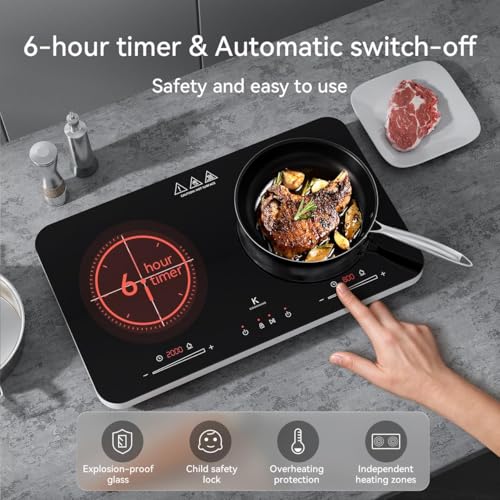 Detalle de COOKNANO Plaque à Induction Double 3600W – Contrôles indépendants et minuterie 6h