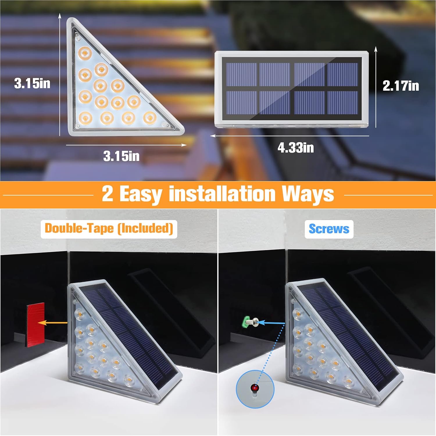 Detalle de VOLISUN 21131ZM Solar Stair Lights, 6-Pack, 3000K Warm White, IP67