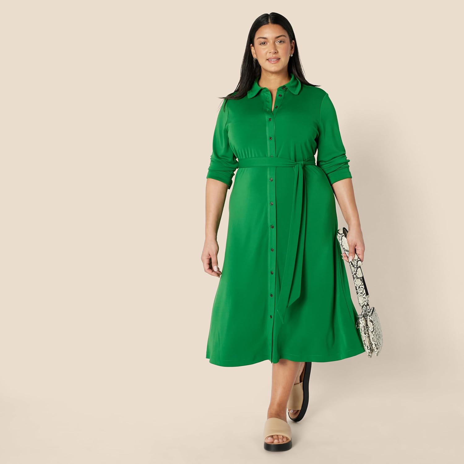 Thumbnail 6 de Amazon Essentials Women’s Regular Fit Long Sleeve Matte Jersey Collared Midi Shirt Dress